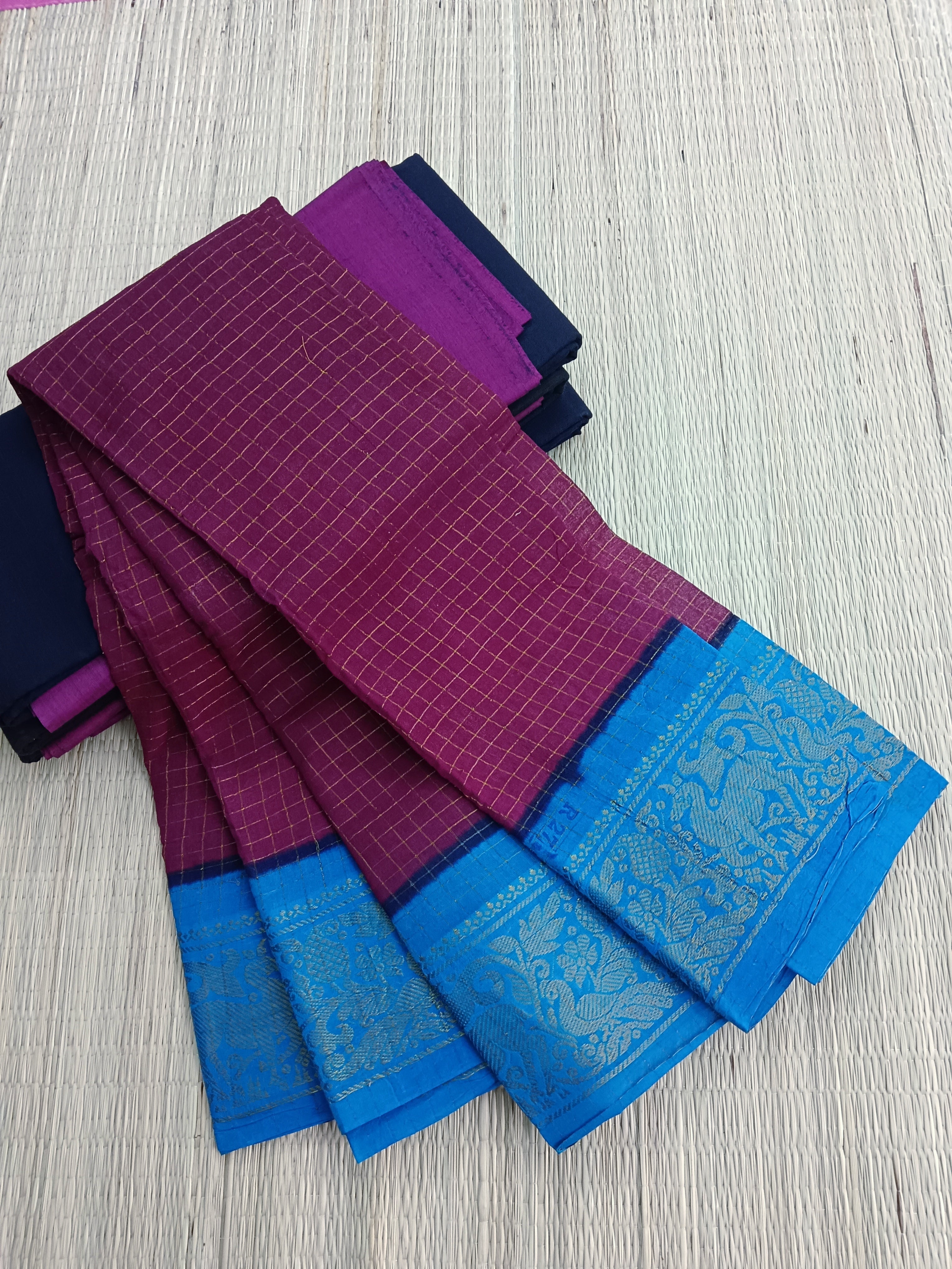 Madurai Sungudi Cotton - Purple- MS46