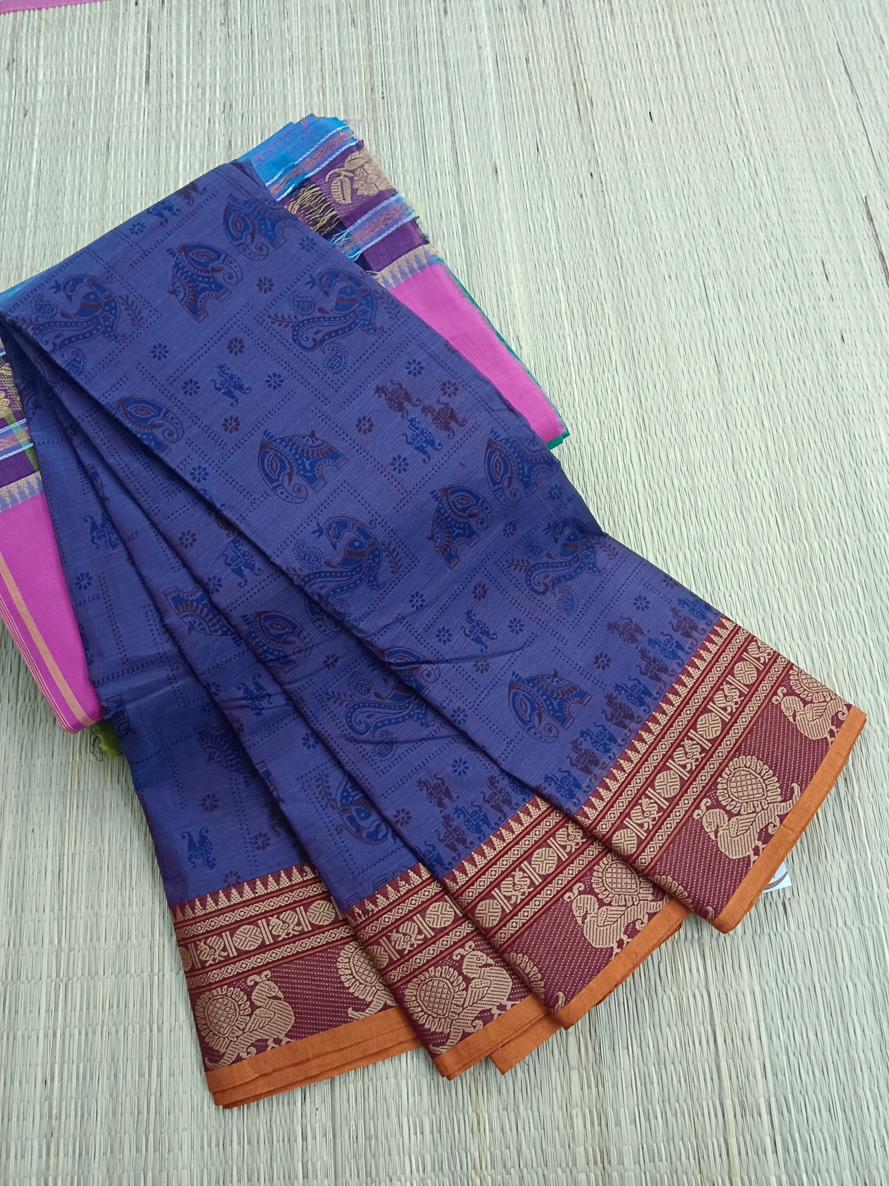 Chettinad Cotton - Printed - Blue mixed pink Dual tone-18