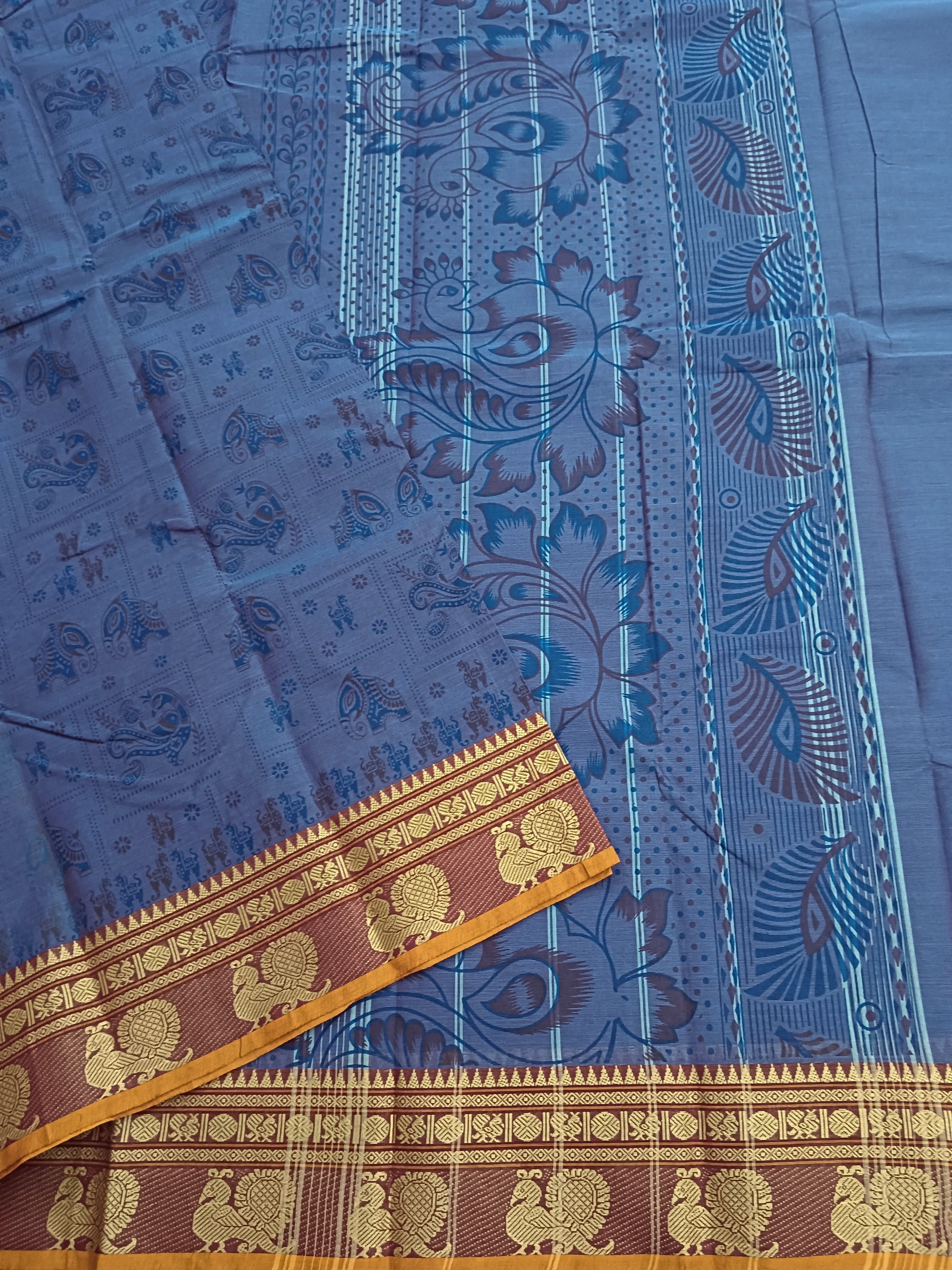 Chettinad Cotton - Printed - Blue mixed pink Dual tone-18