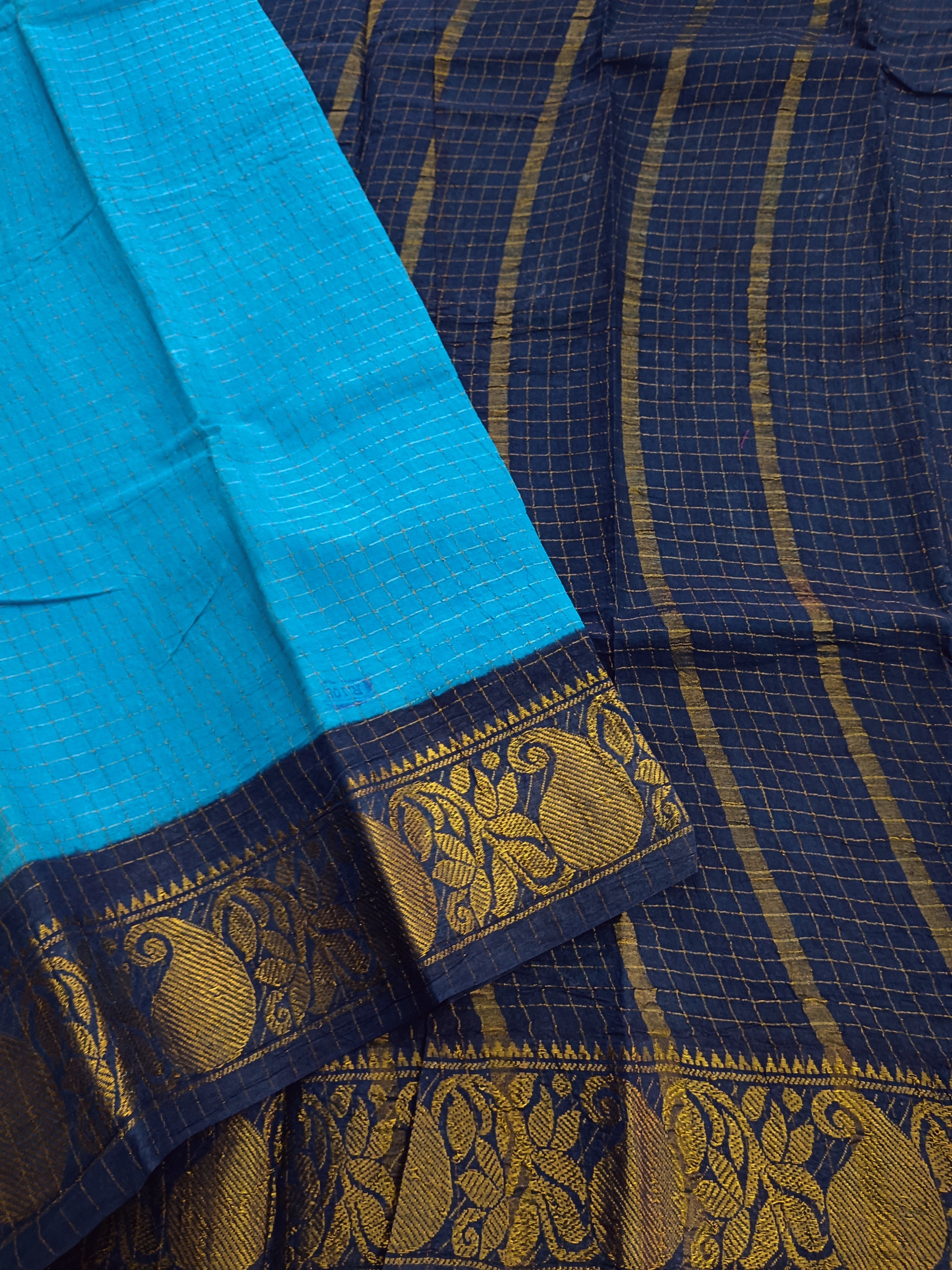 Madurai Sungudi Cotton - Blue- MS38