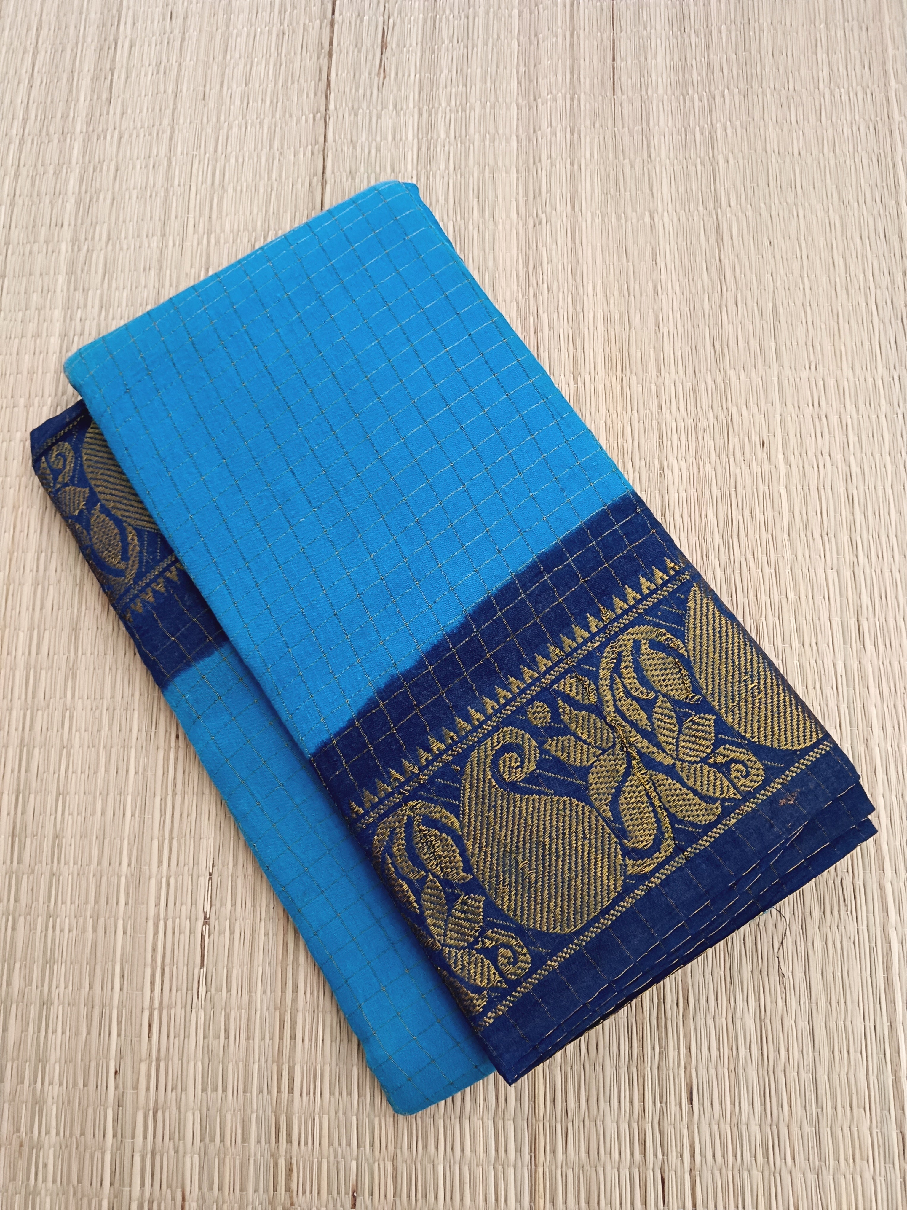 Madurai Sungudi Cotton - Blue- MS38