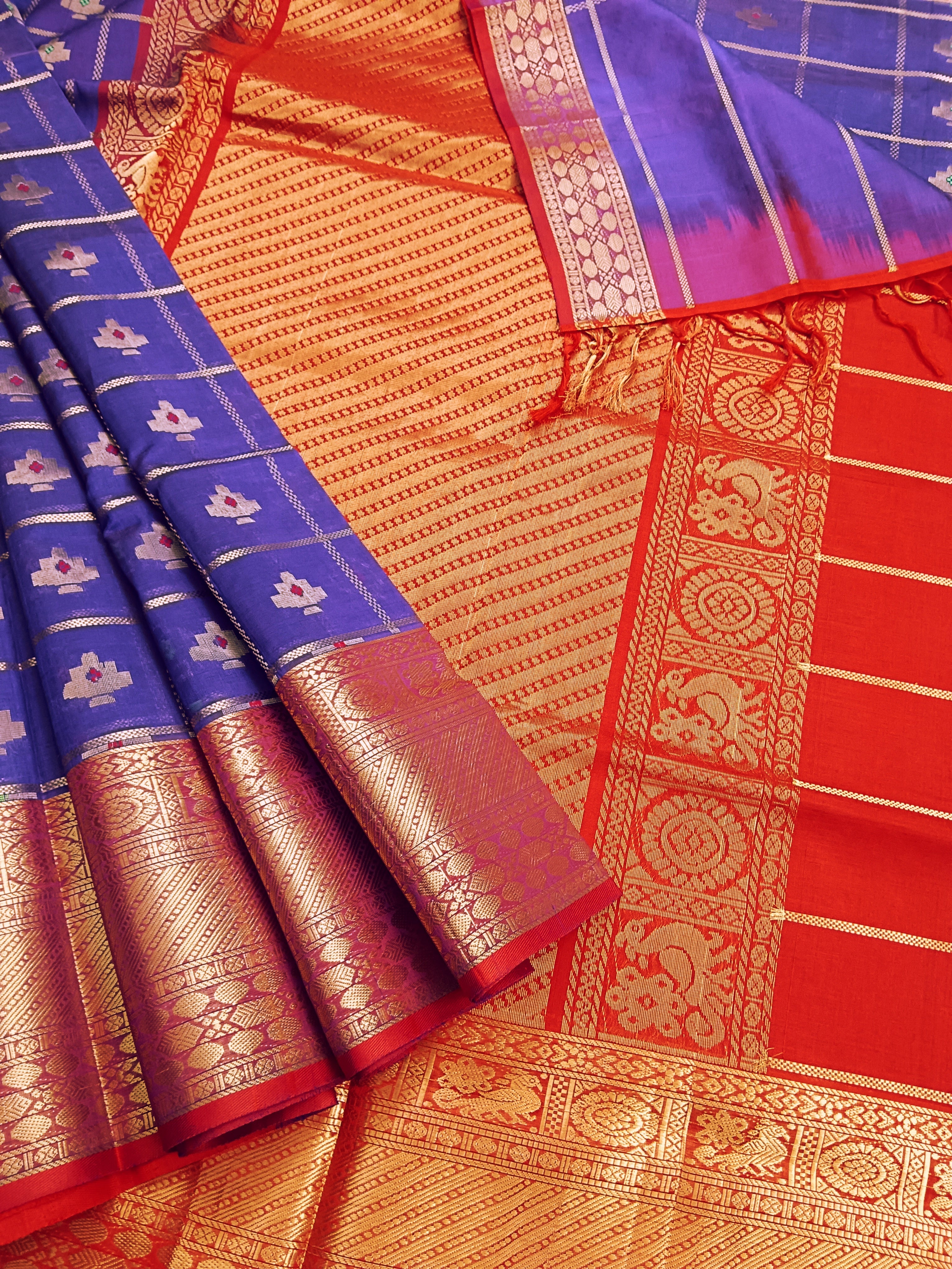 Handloom Kanchi Silk Cotton -Checks Butta-Violet- HSC57