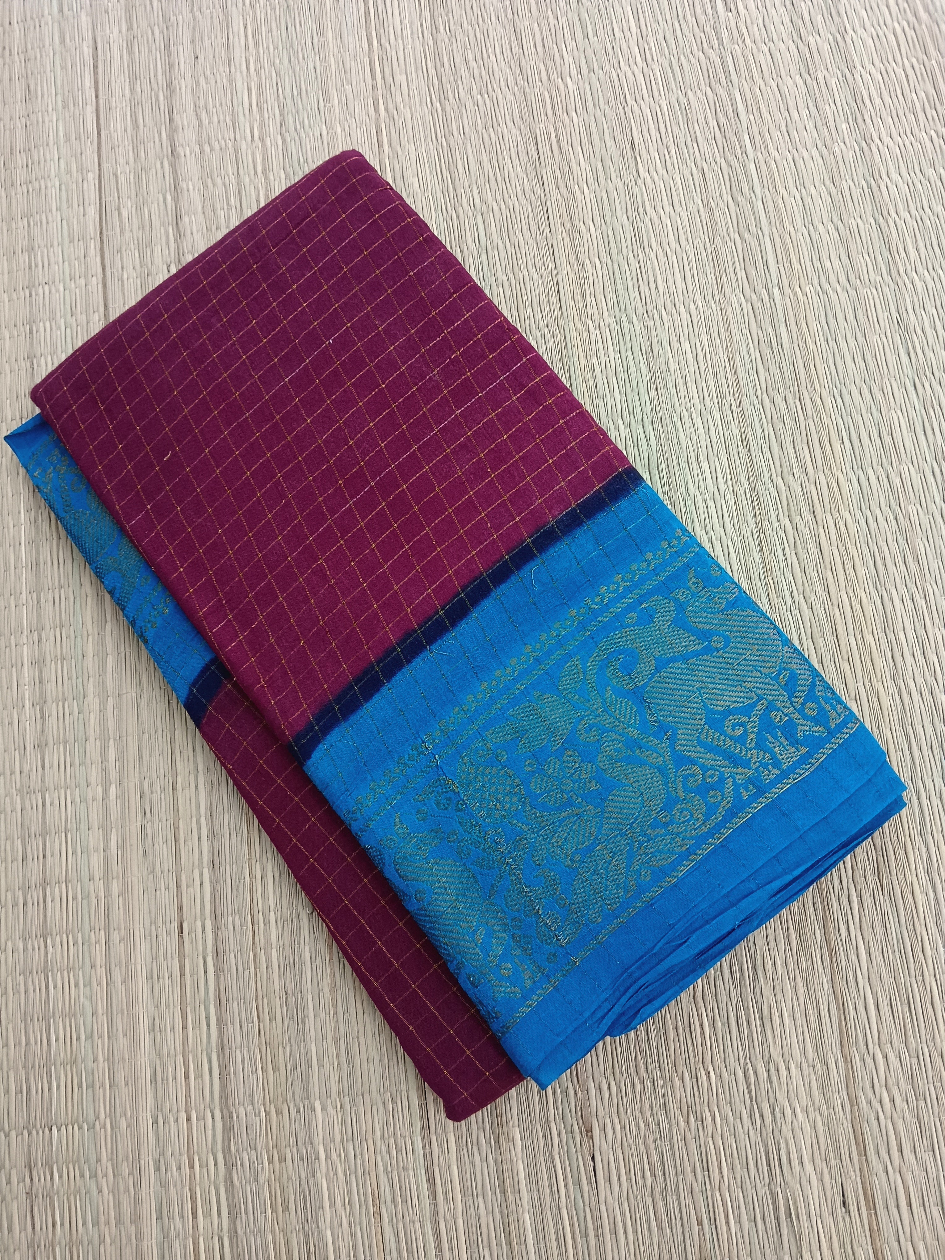 Madurai Sungudi Cotton - Purple- MS46