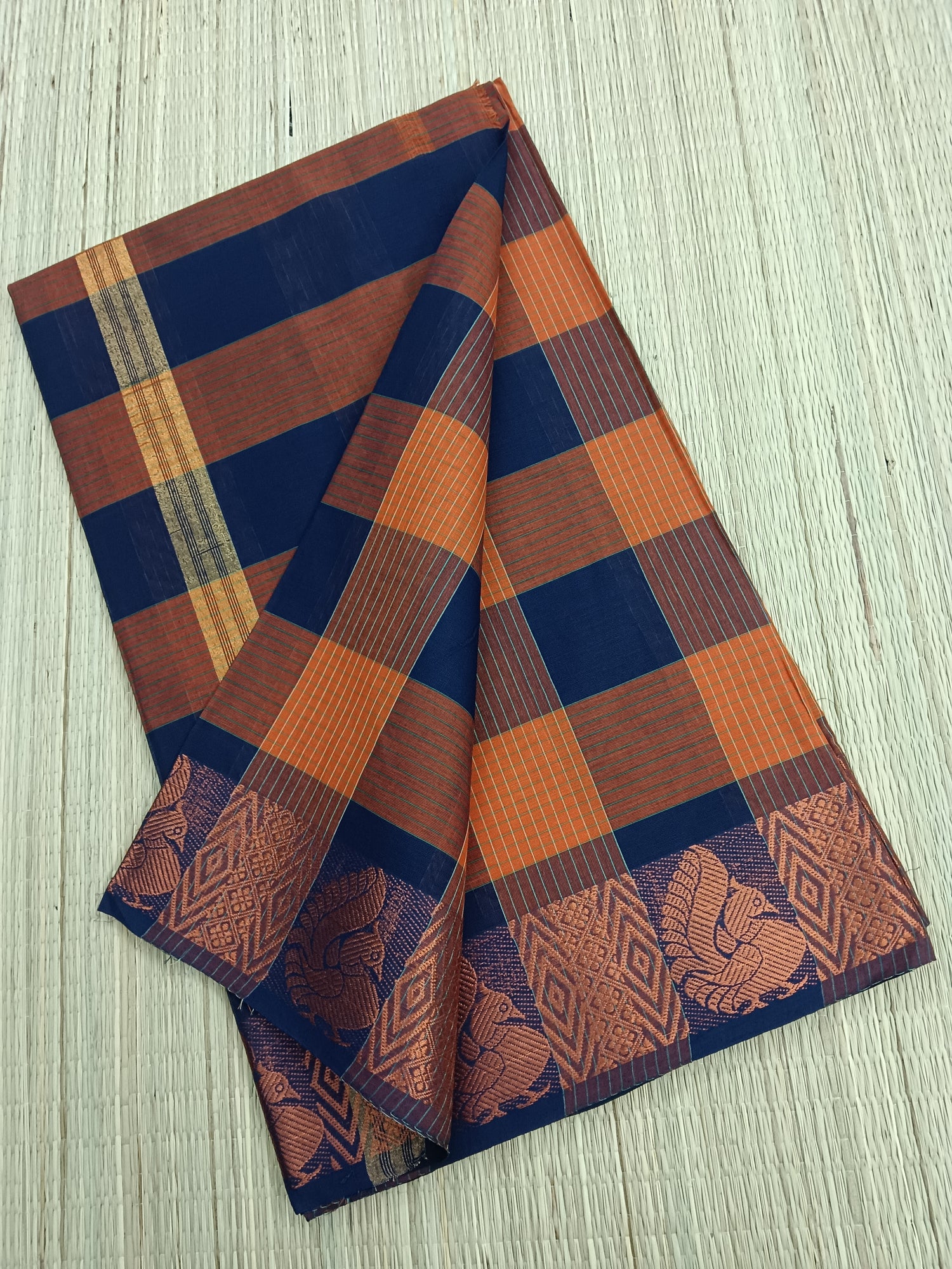 Kandangi Checks- orange with blue - KC36