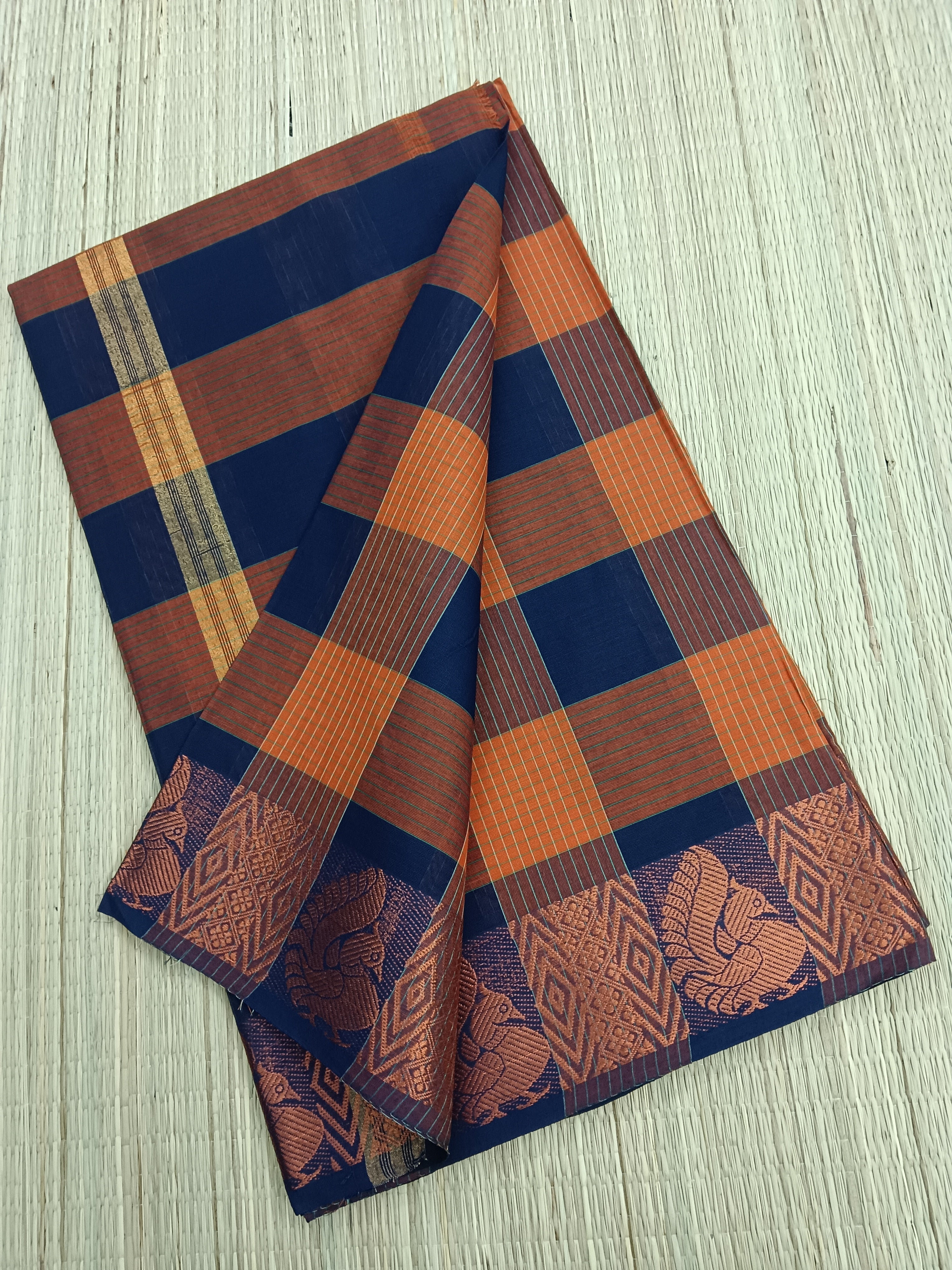 Kandangi Checks- orange with blue - KC36