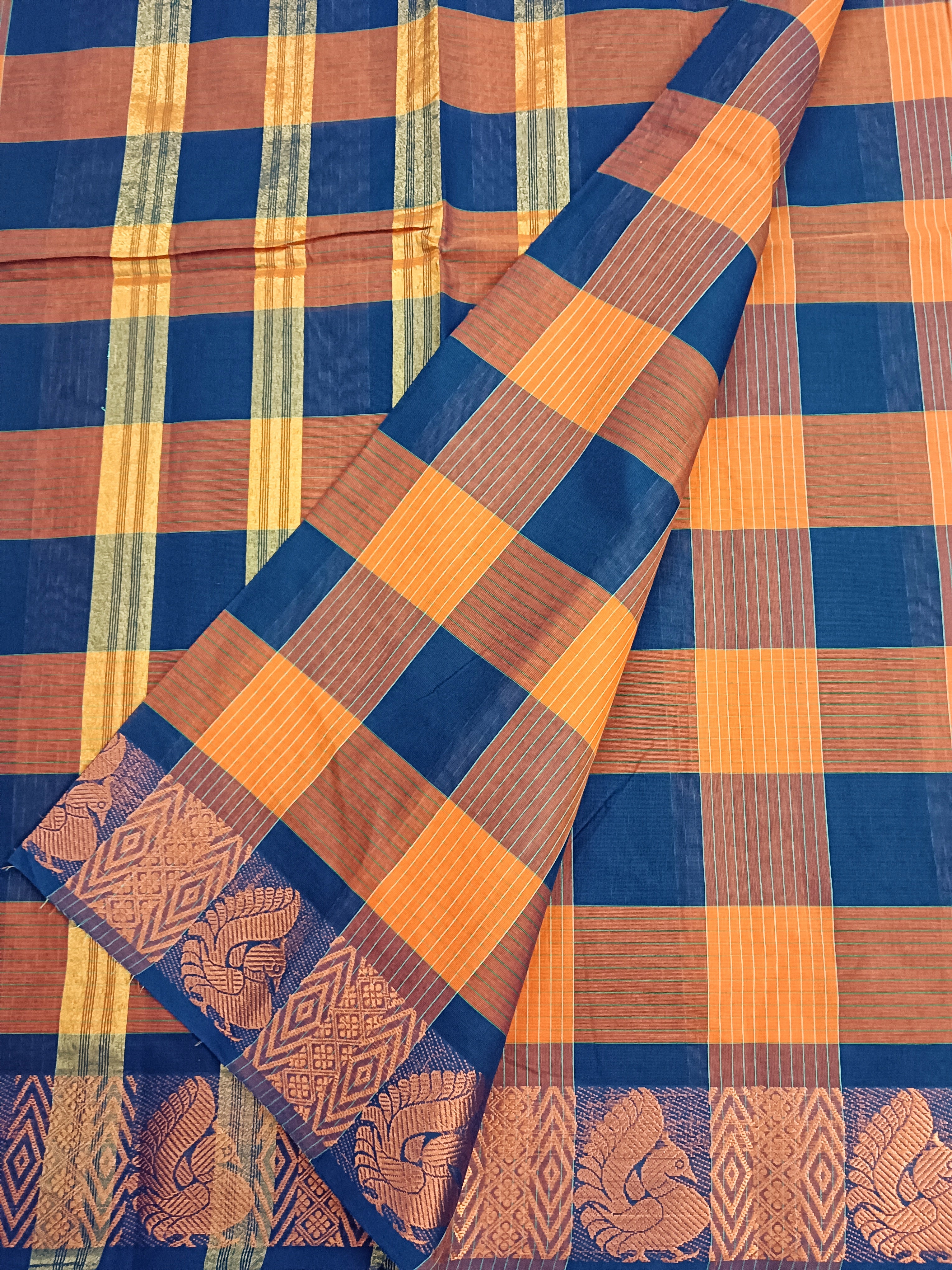 Kandangi Checks- orange with blue - KC36