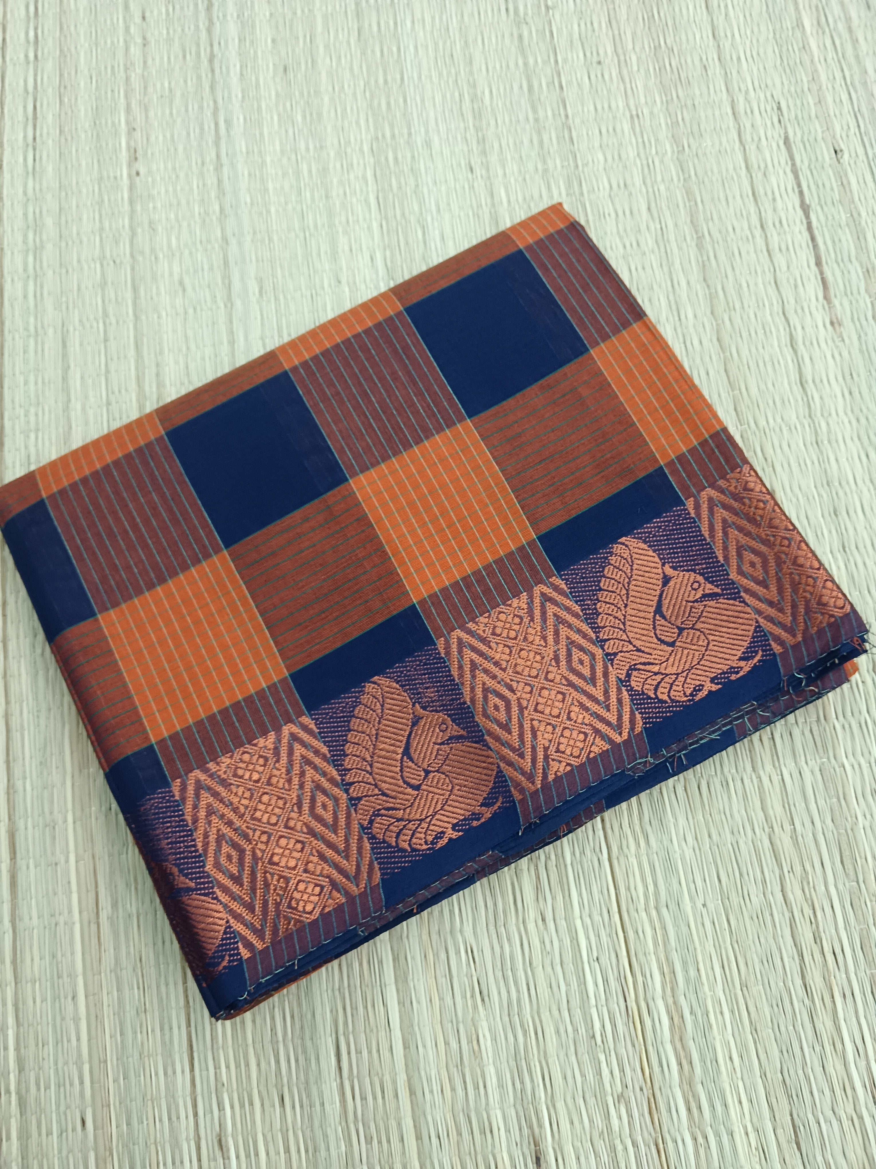 Kandangi Checks- orange with blue - KC36