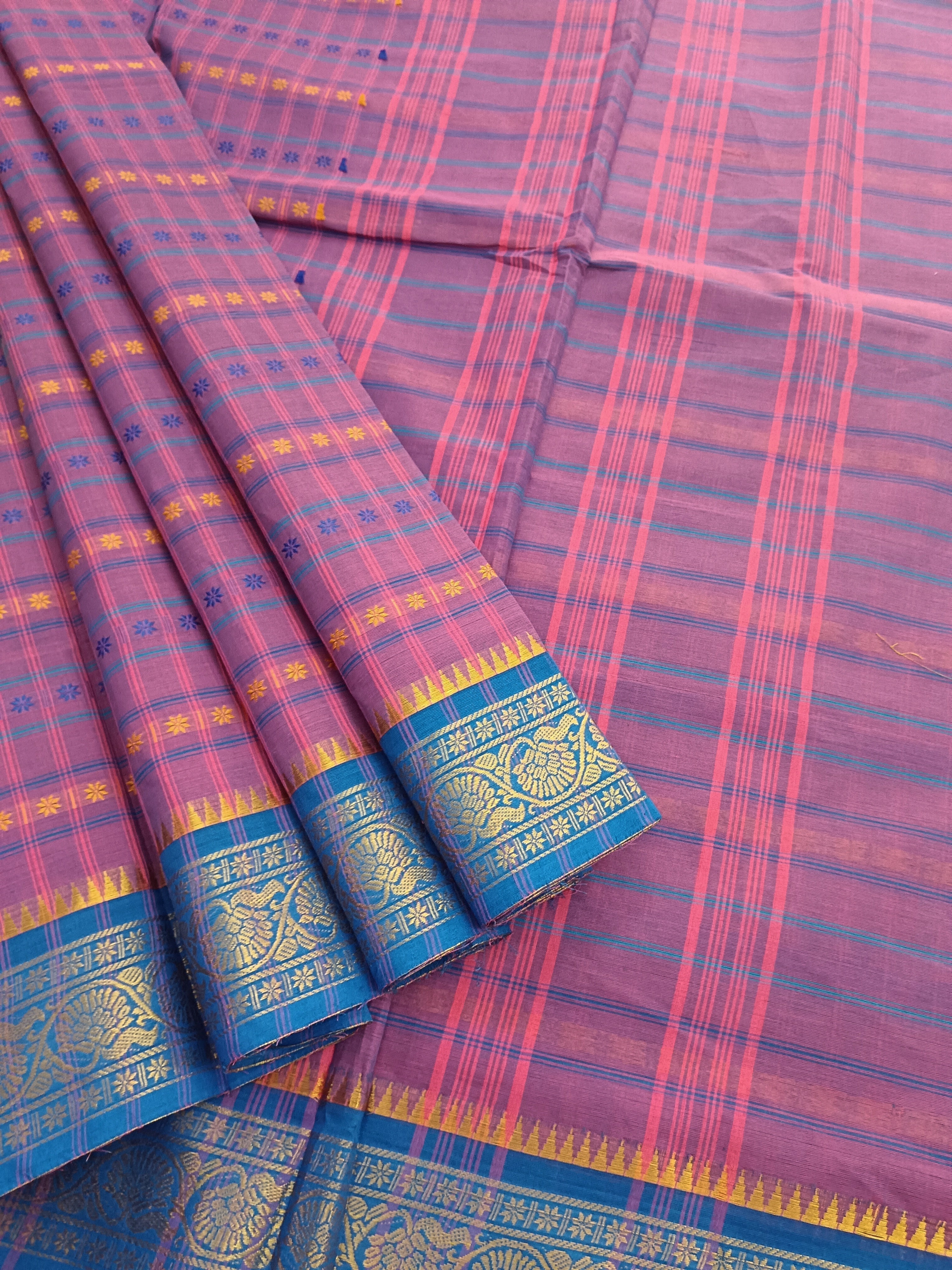 Kanchi Cotton - Festival Fusion-Baby pink mixed blue- KCFABD131