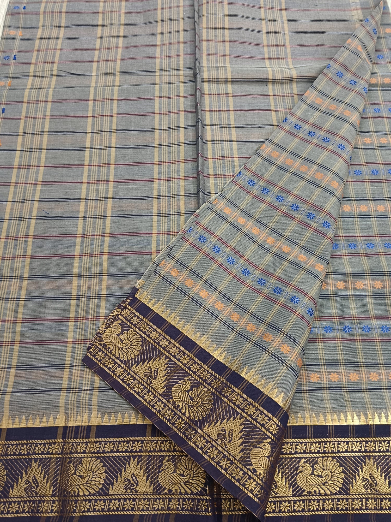 Kanchi Cotton - Festival Fusion-Maroonish grey- KCFABD124