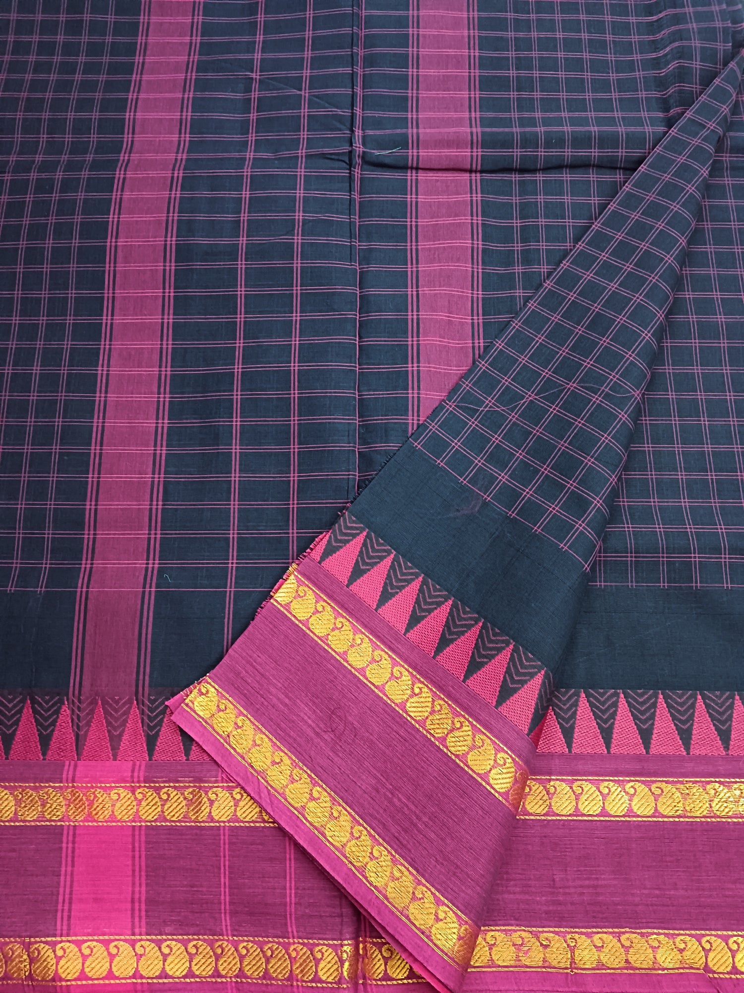 Kandangi Korvai Checks Navy blue- KKC41