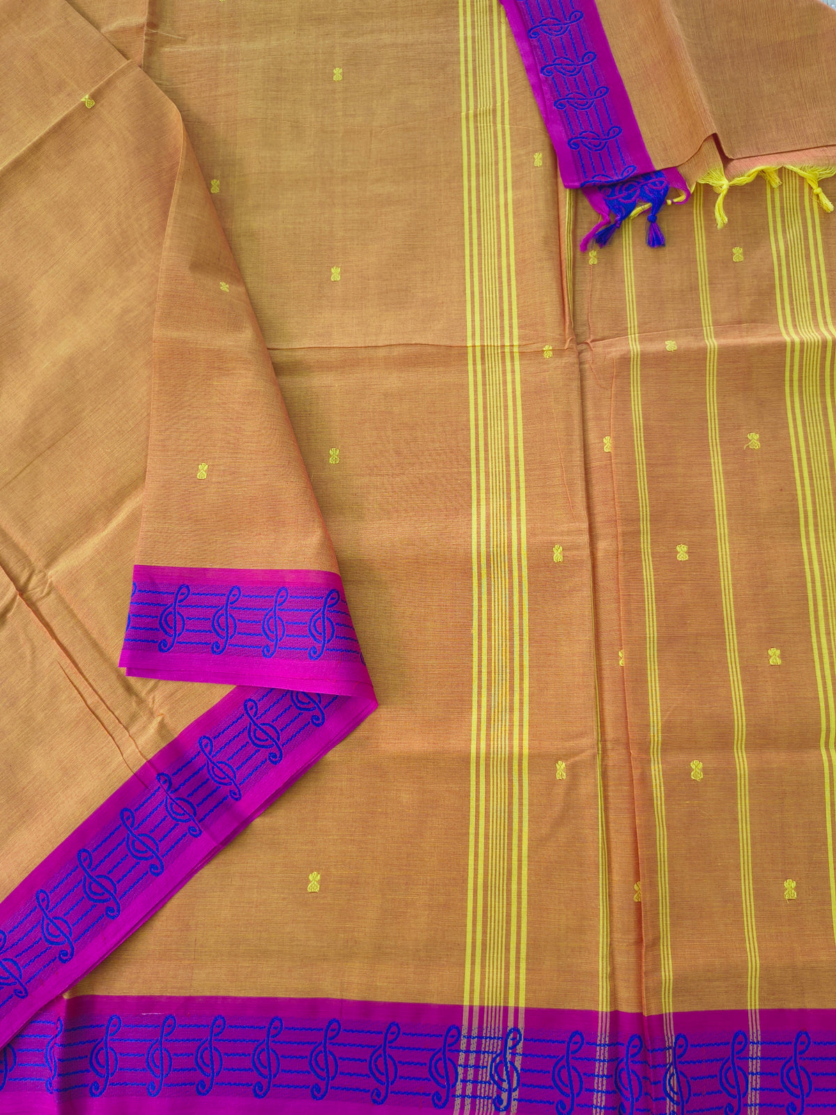 Chettinad Cotton -Office Wear -Lemon yellow mixed pink dual tone- CCOW108