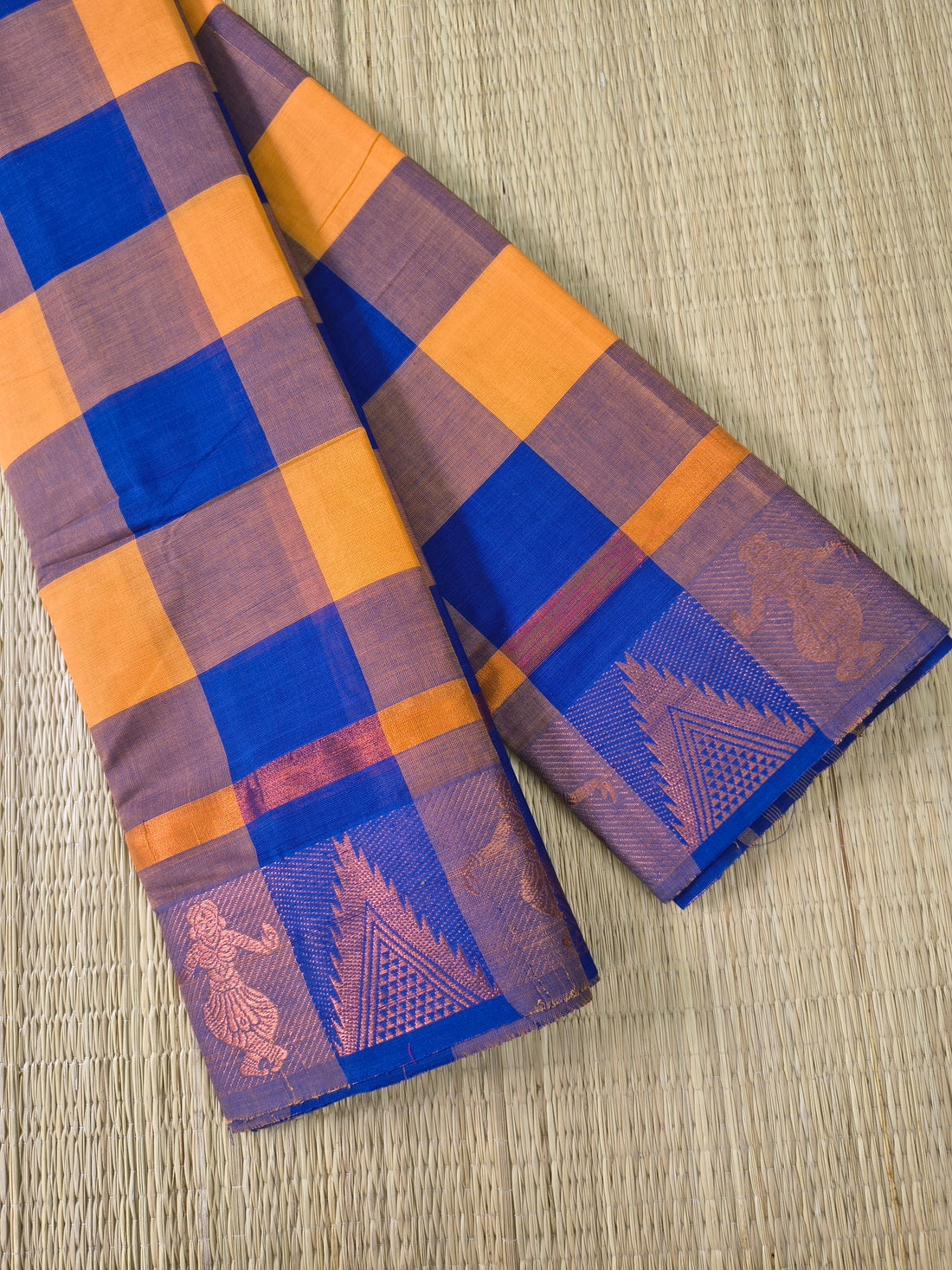 Kandangi Checks-mustard orange with royalblue- KC118