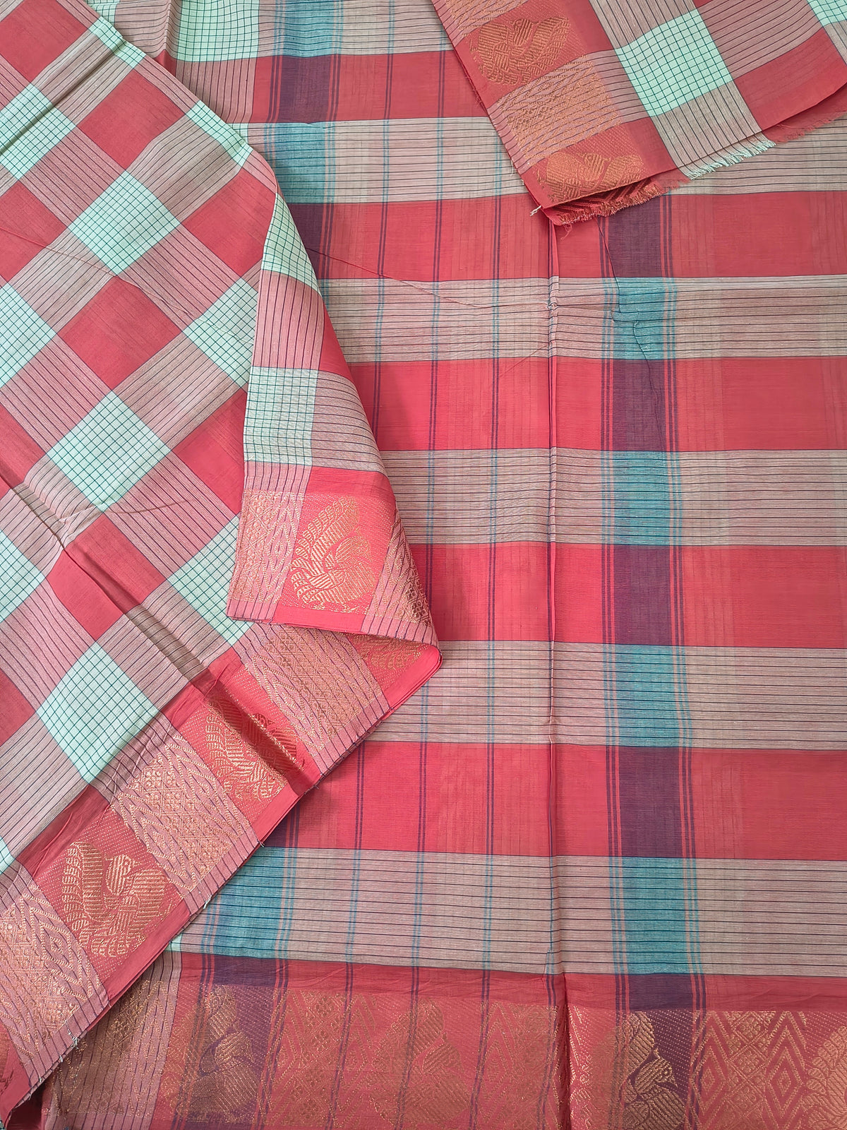 Kandangi Checks-Pale mint green with Dusty rose pink- KC121