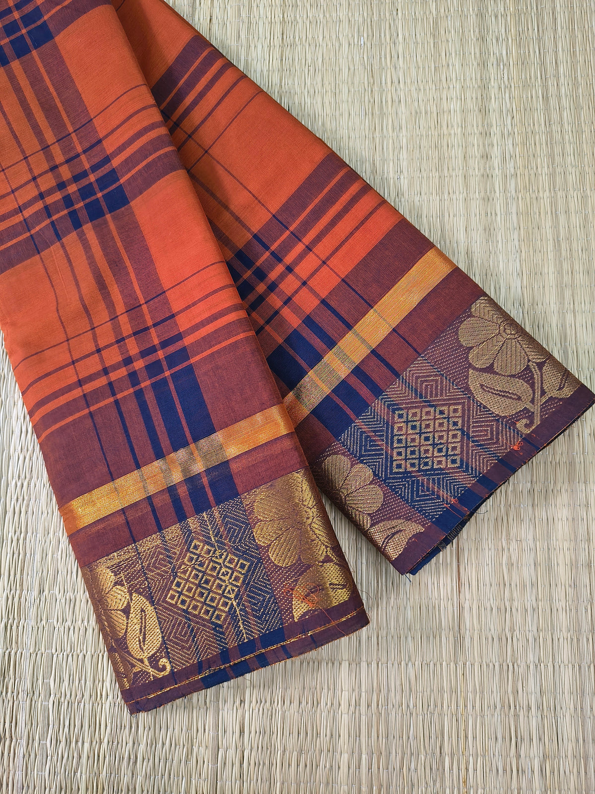 Kandangi Checks-Rust orange with maroon- KC122