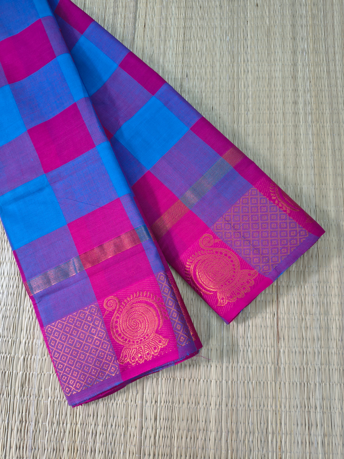 Kandangi Checks-sky blue with pink- KC127