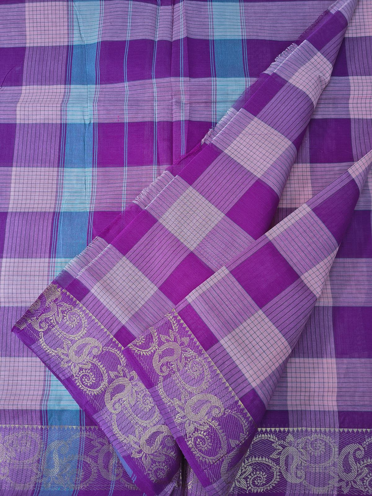 Kandangi Checks -Rich violet purple with lavender pink - KC133