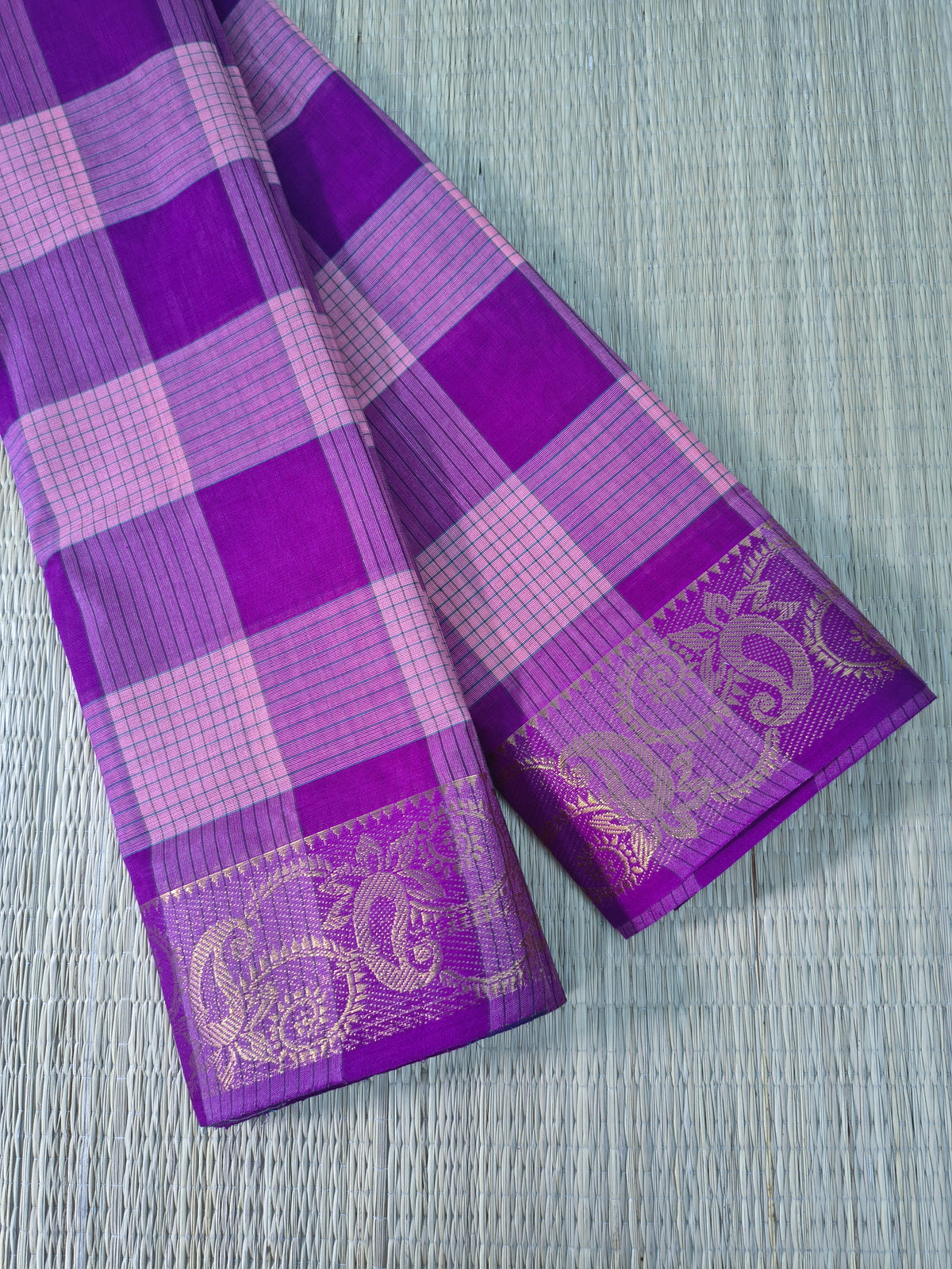 Kandangi Checks -Rich violet purple with lavender pink - KC133