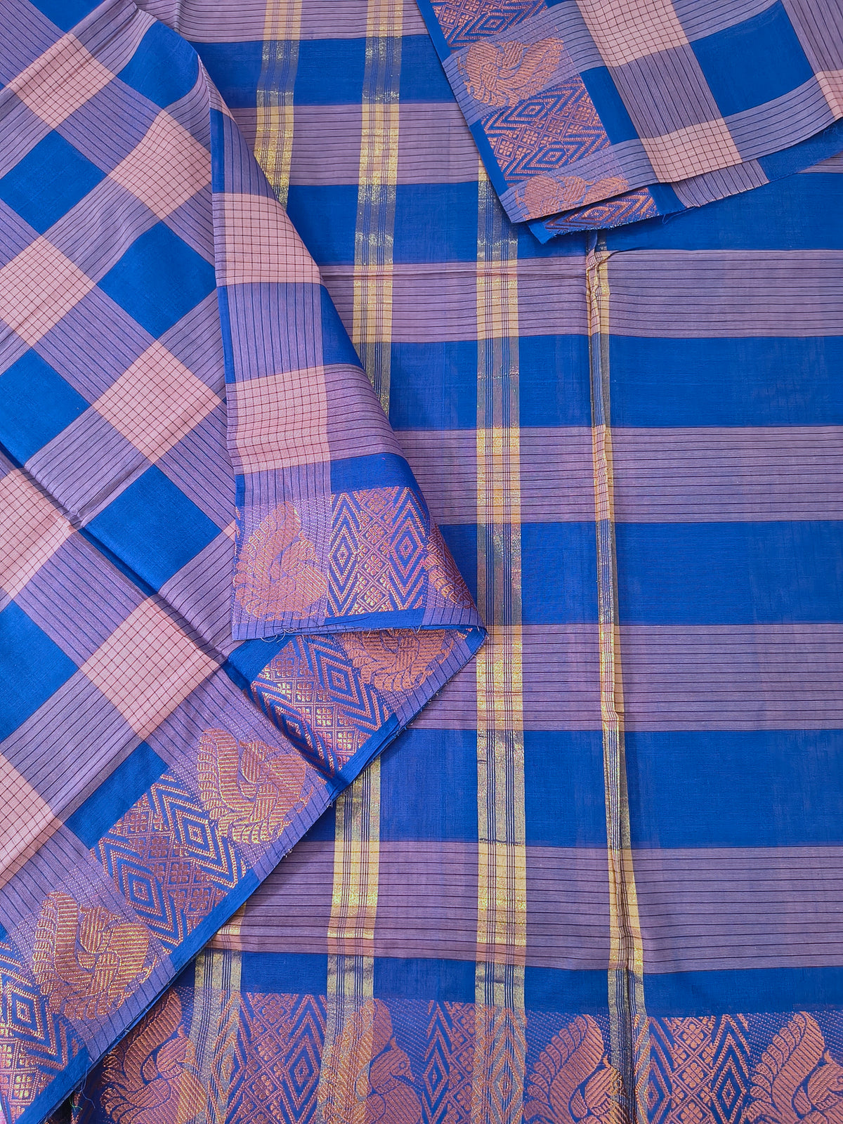 Kandangi Checks -Royal Blue with Dusty Rose Pink - KC134