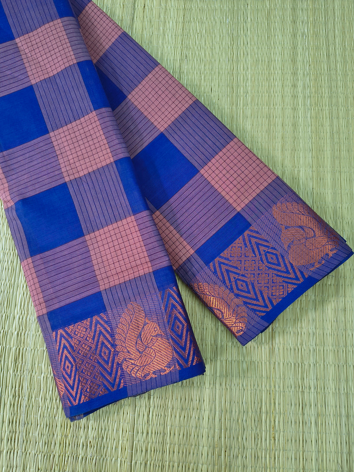 Kandangi Checks -Royal Blue with Dusty Rose Pink - KC134