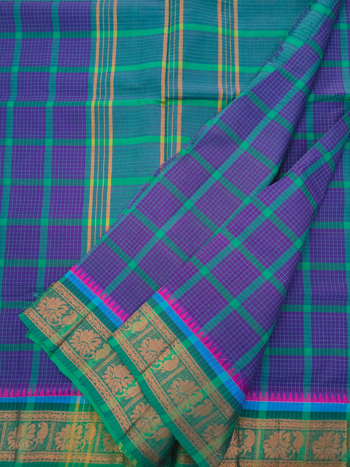 Kandangi Checks-violet with green- KC148