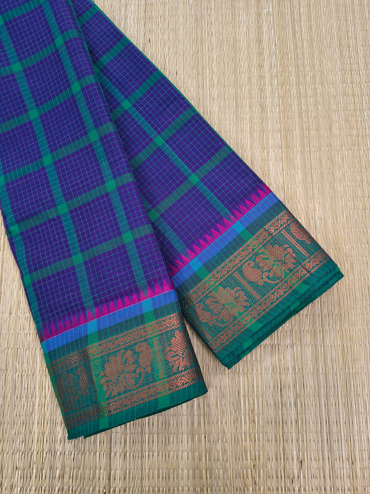 Kandangi Checks-violet with green- KC148