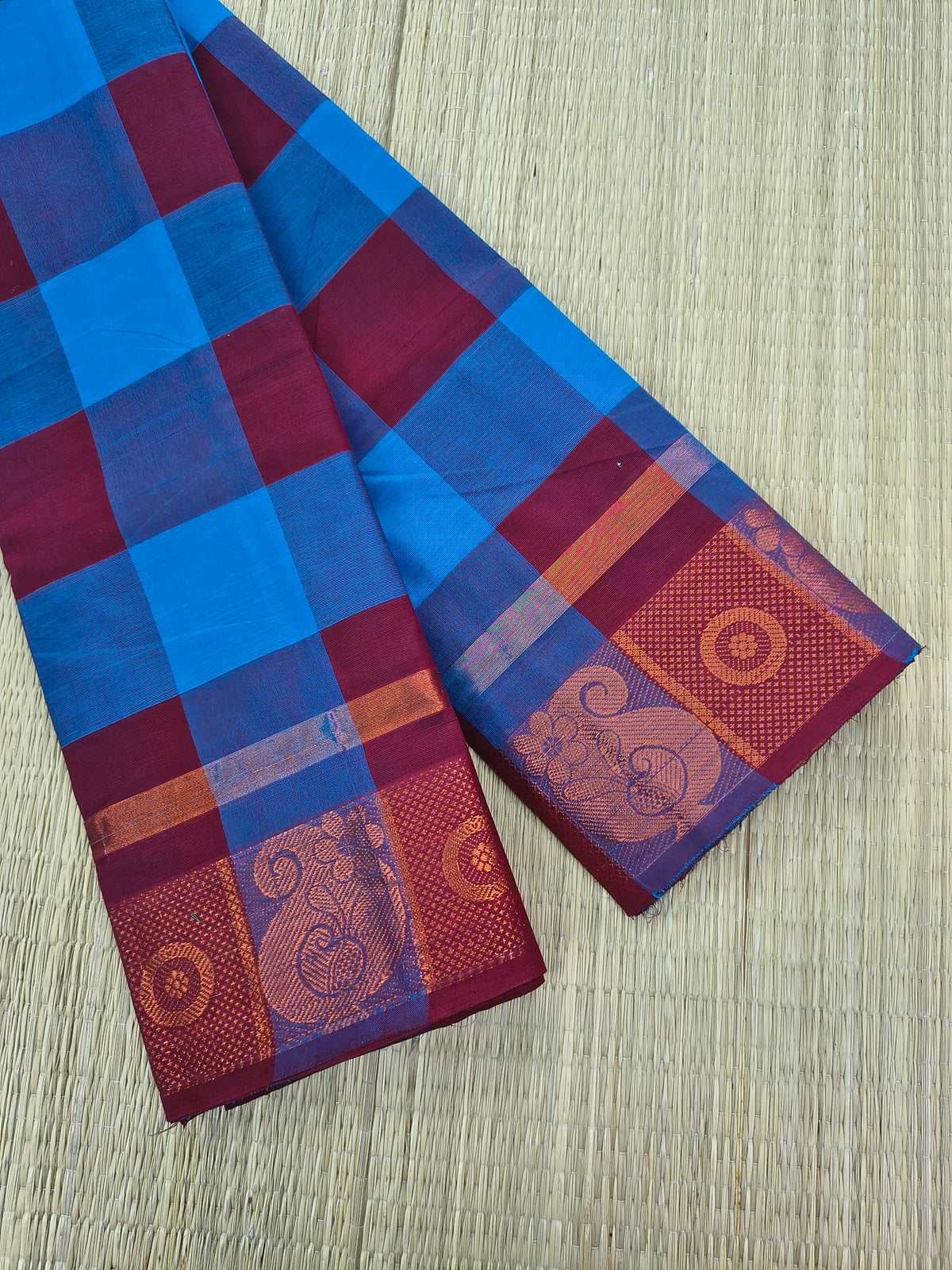 Kandangi Checks- sky blue with maroon red- KC146