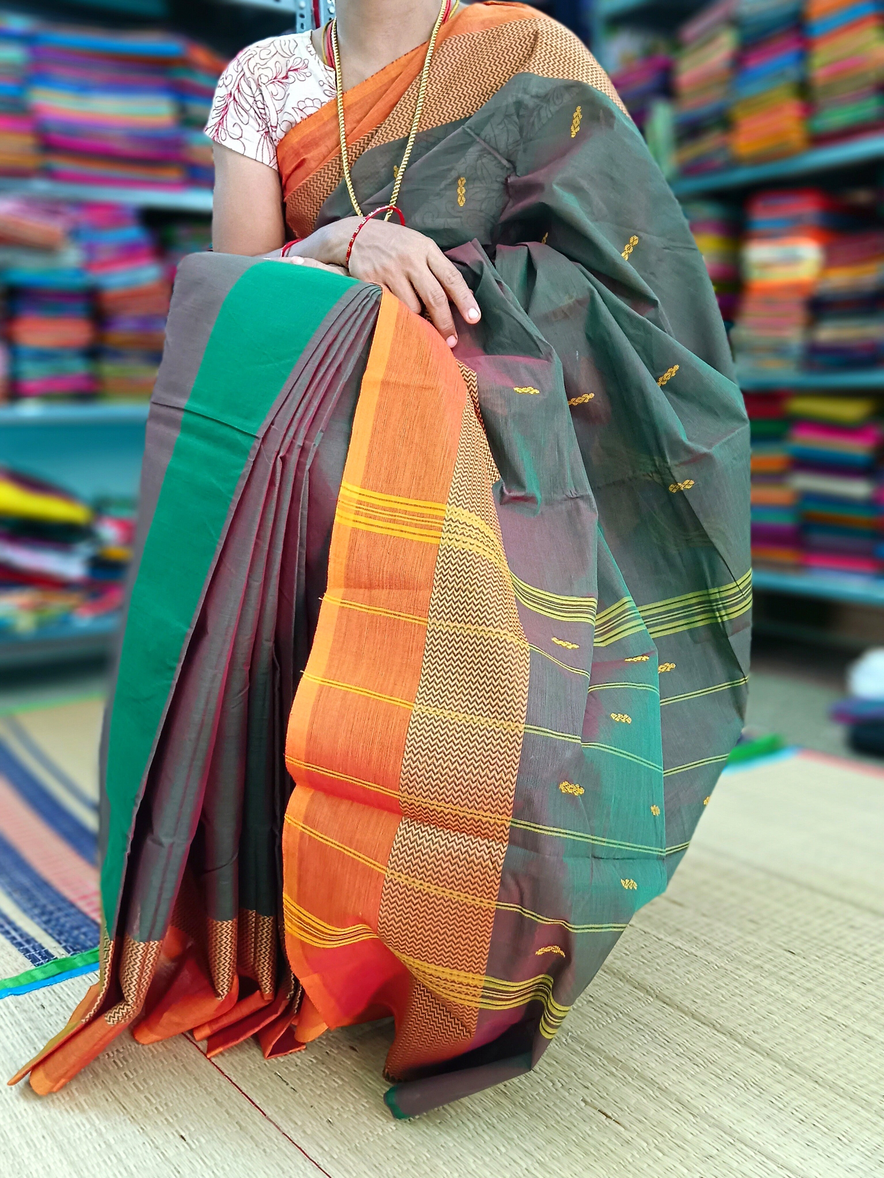 Chettinad Cotton - Office Wear -Red Mixed Green Dual Tone- CCOW51