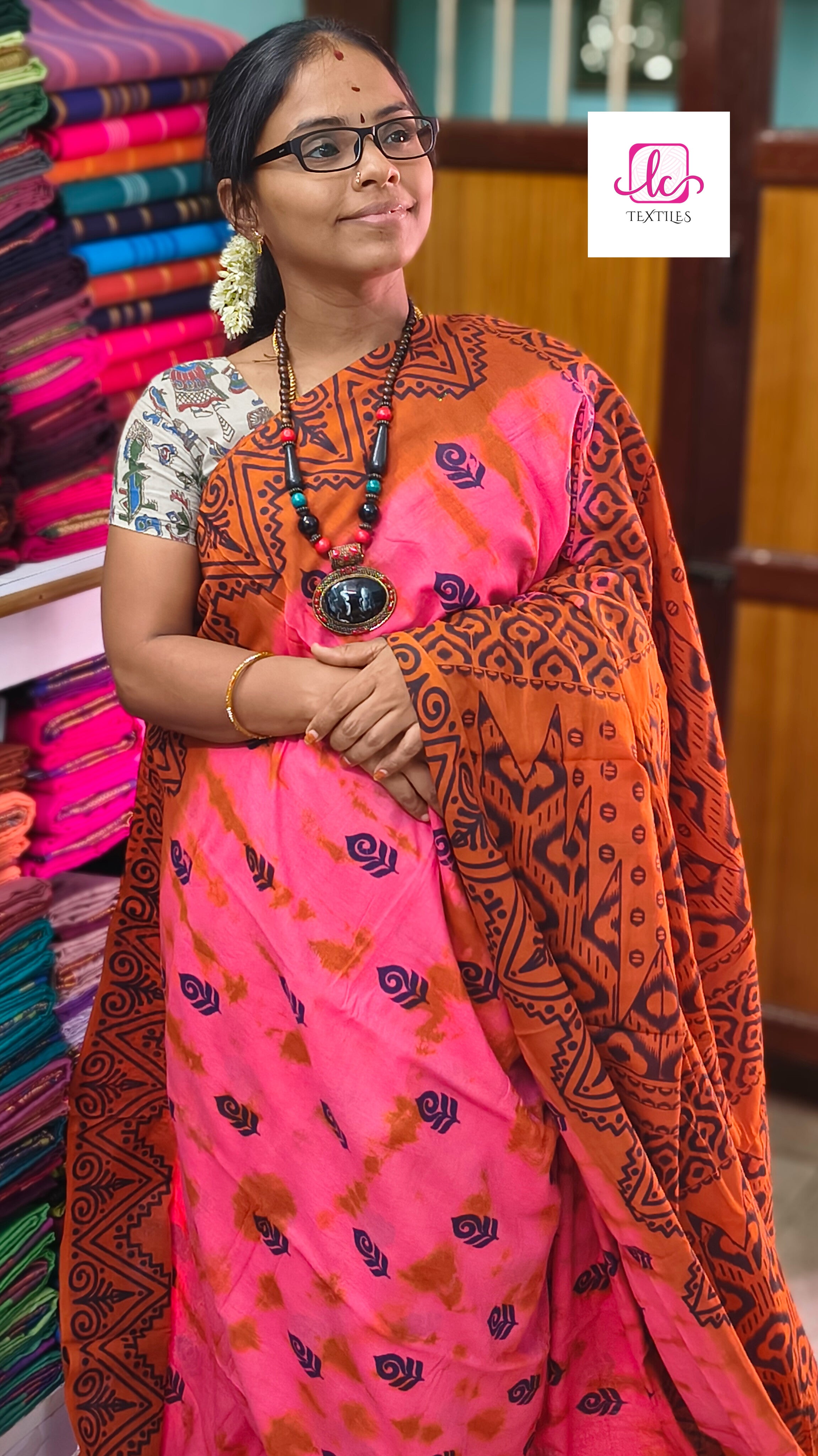 Madurai Sungudi Cotton -Peach- MS49