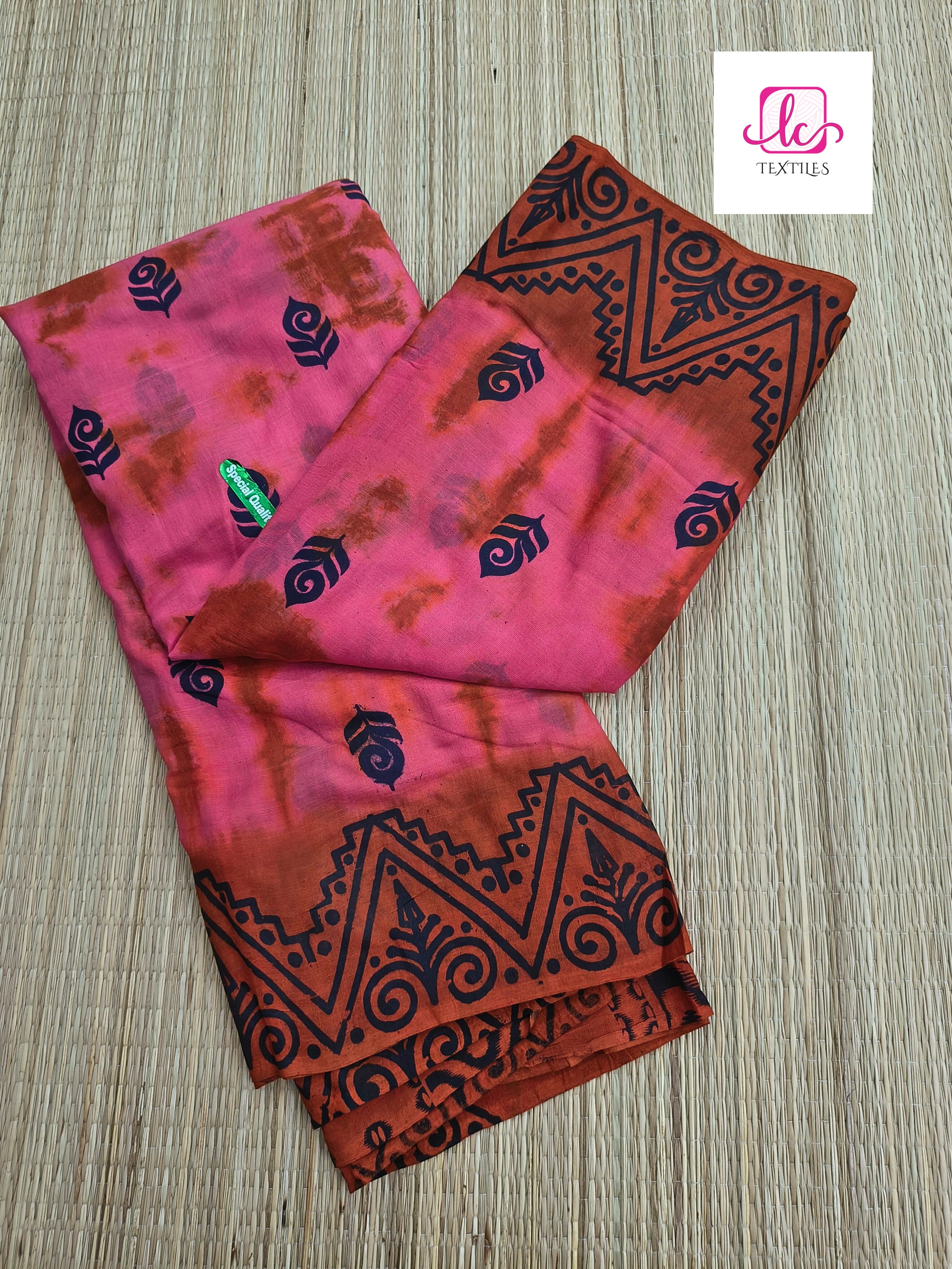 Madurai Sungudi Cotton -Peach- MS49