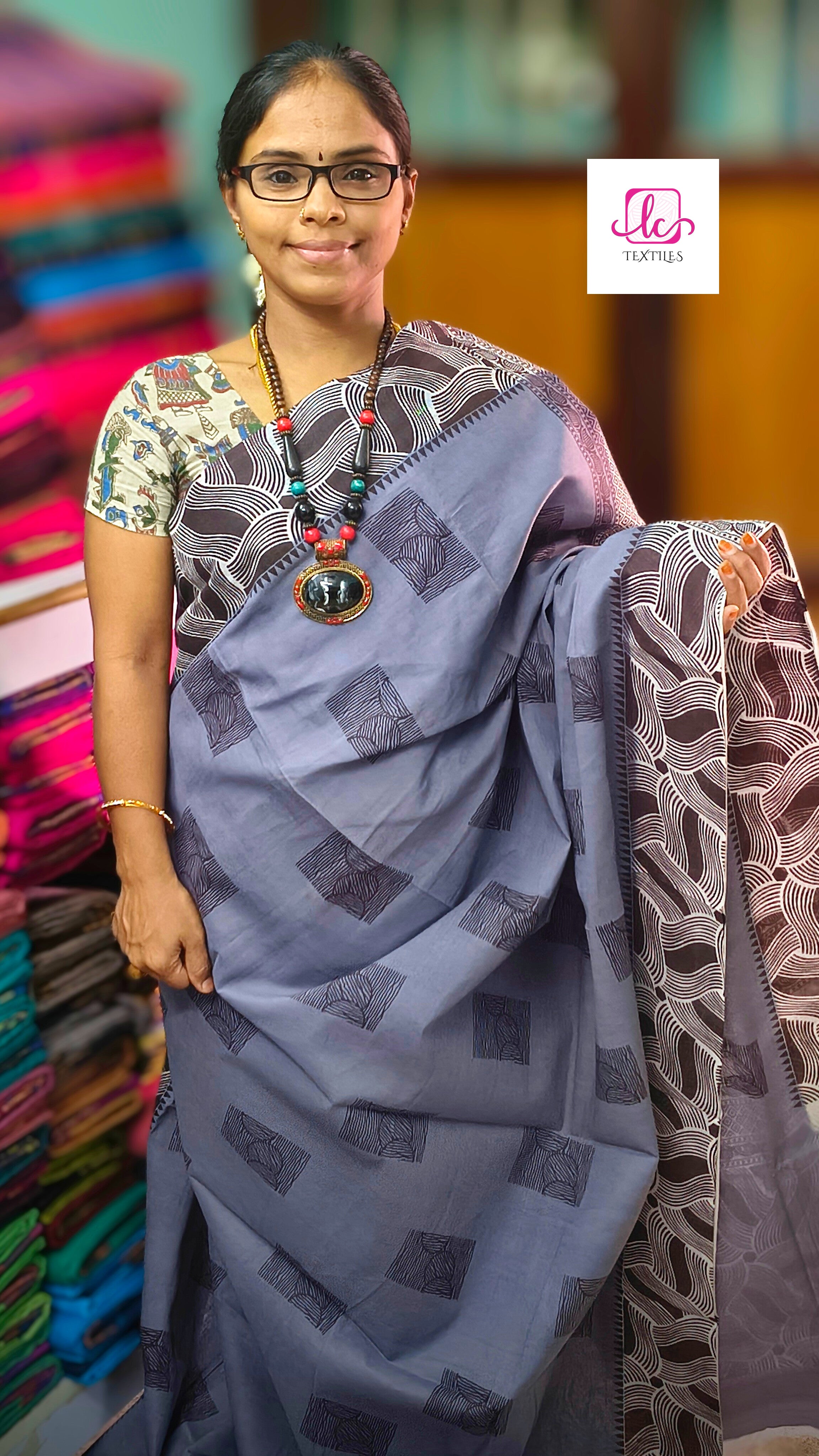 Madurai Sungudi Cotton -Bluish Grey- MS50