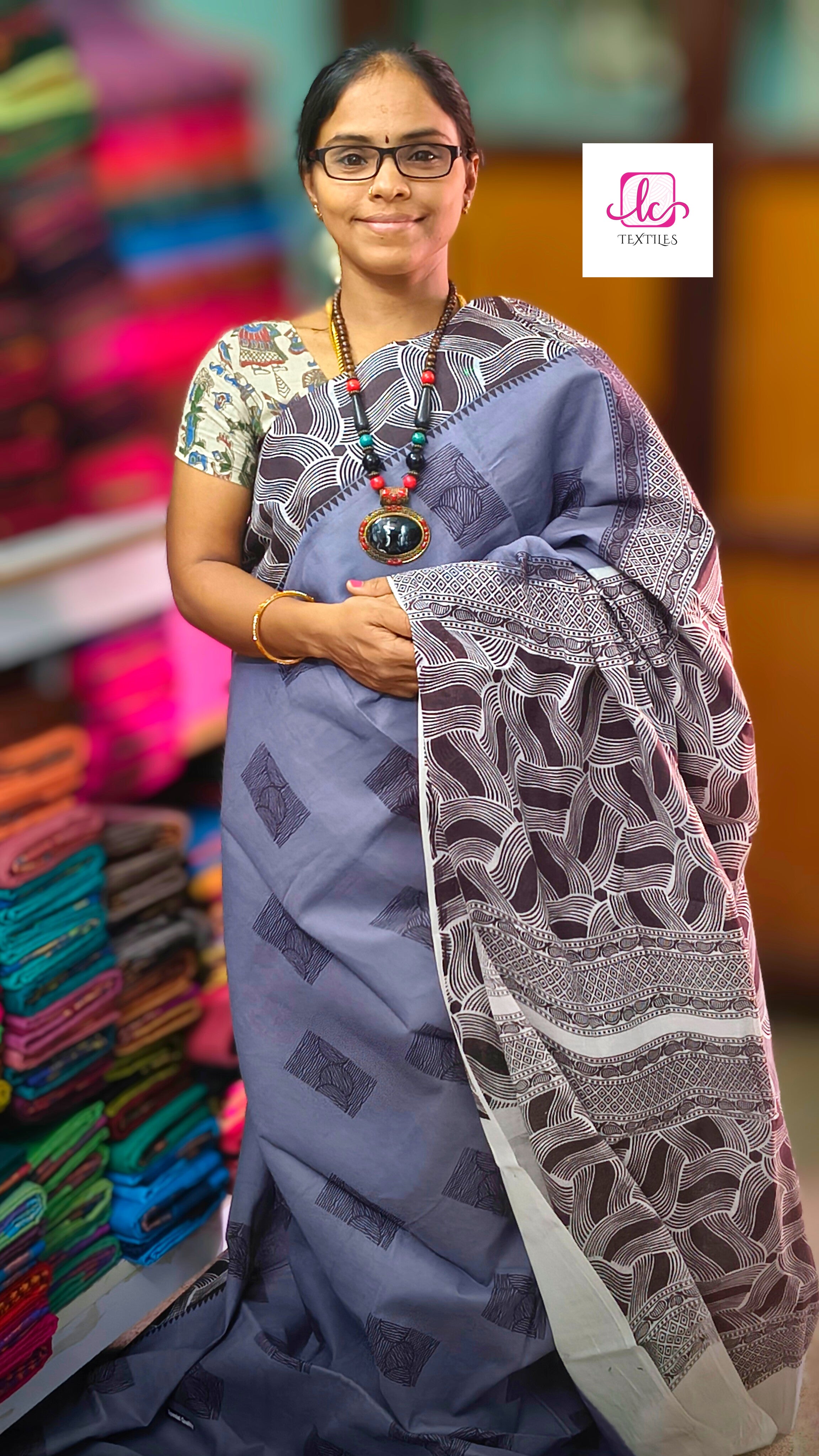 Madurai Sungudi Cotton -Bluish Grey- MS50