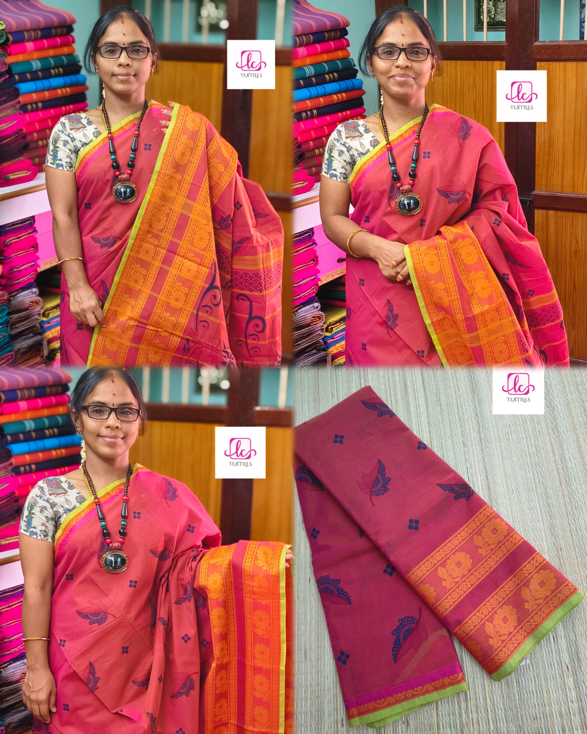 Chettinad Cotton - Printed -Khaki mixed pink dual tone- CPC 23