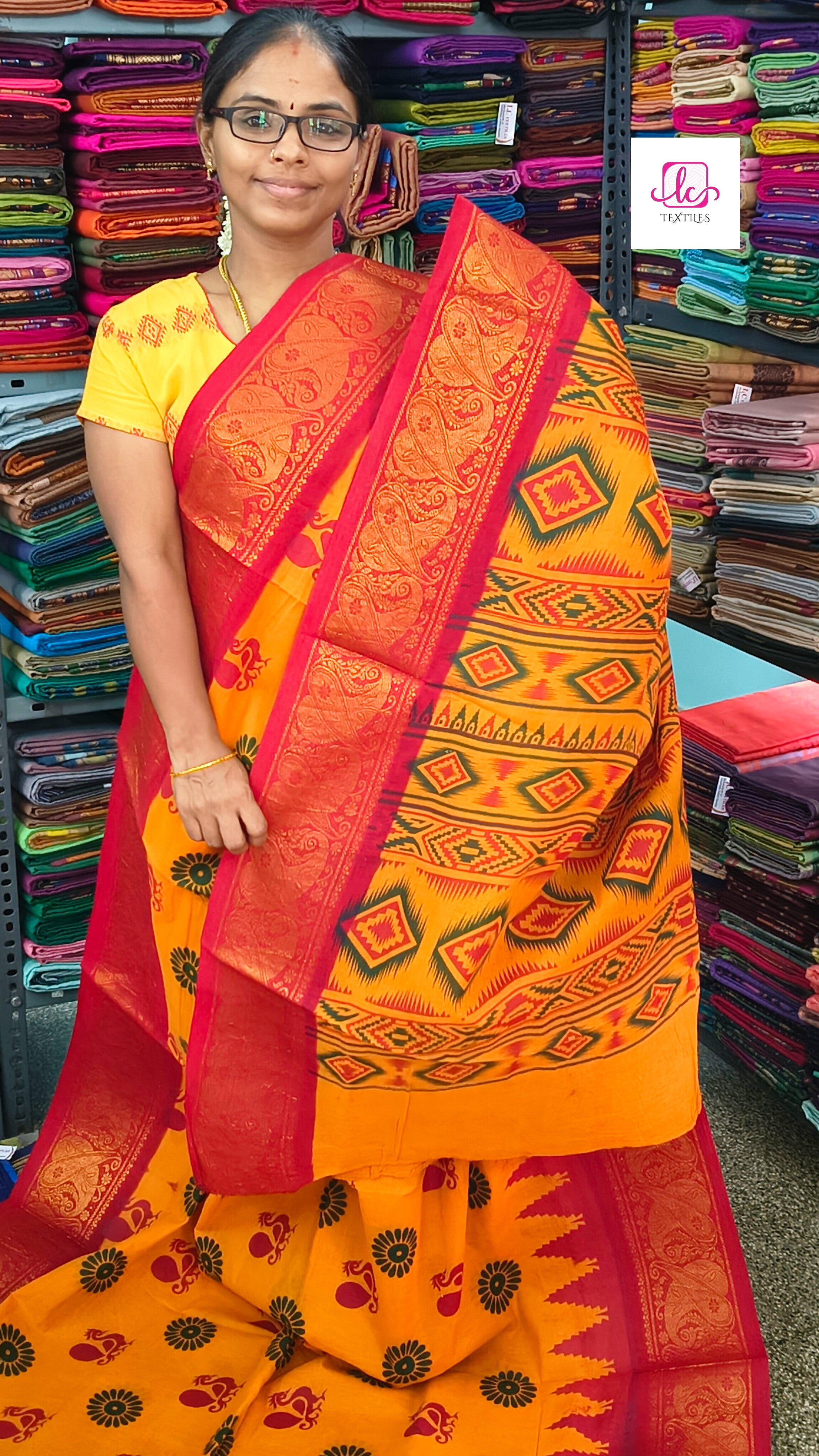 Madurai Sungudi Cotton -Yellow- MS52