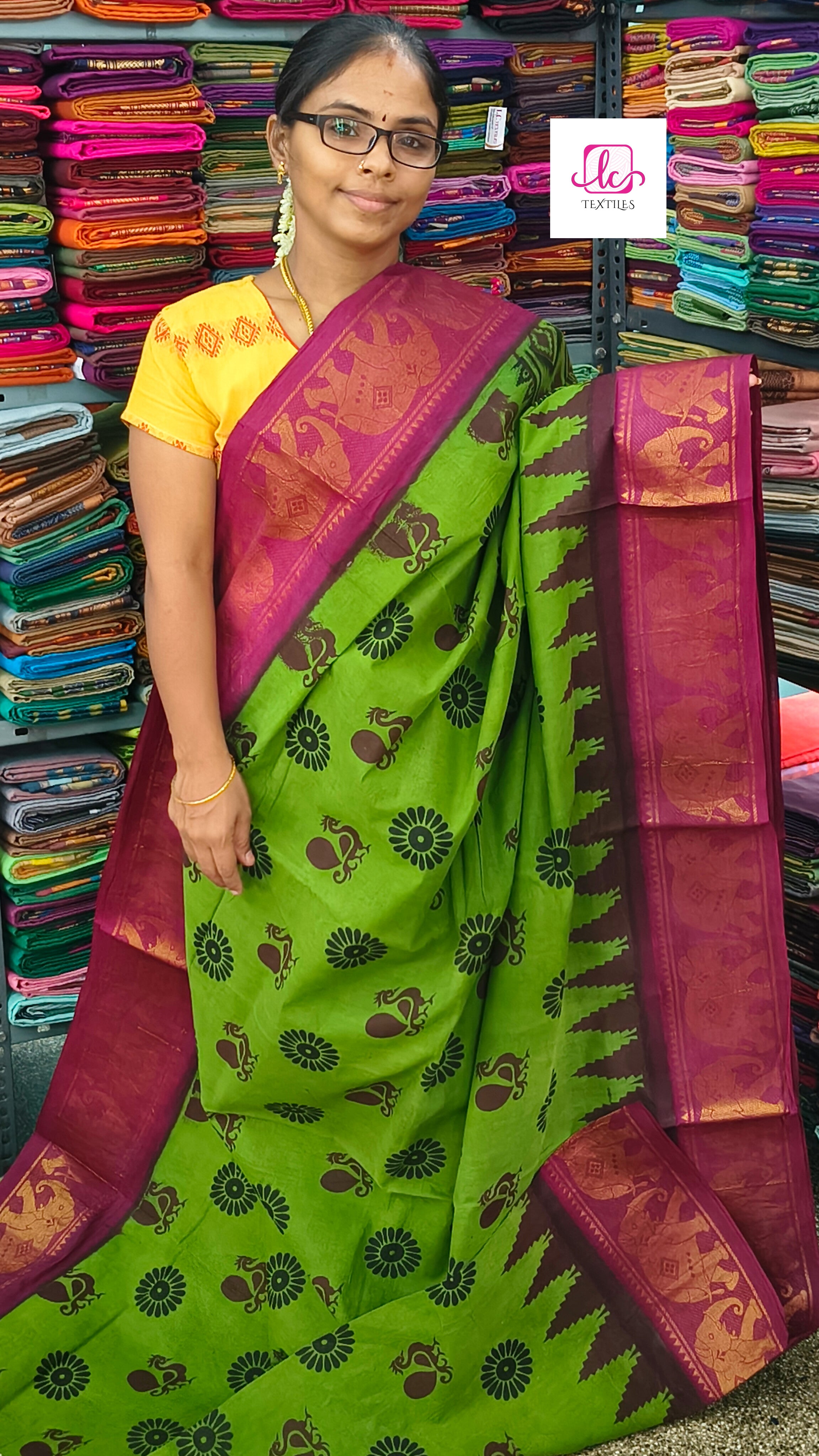 Madurai Sungudi Cotton -Olive green- MS54