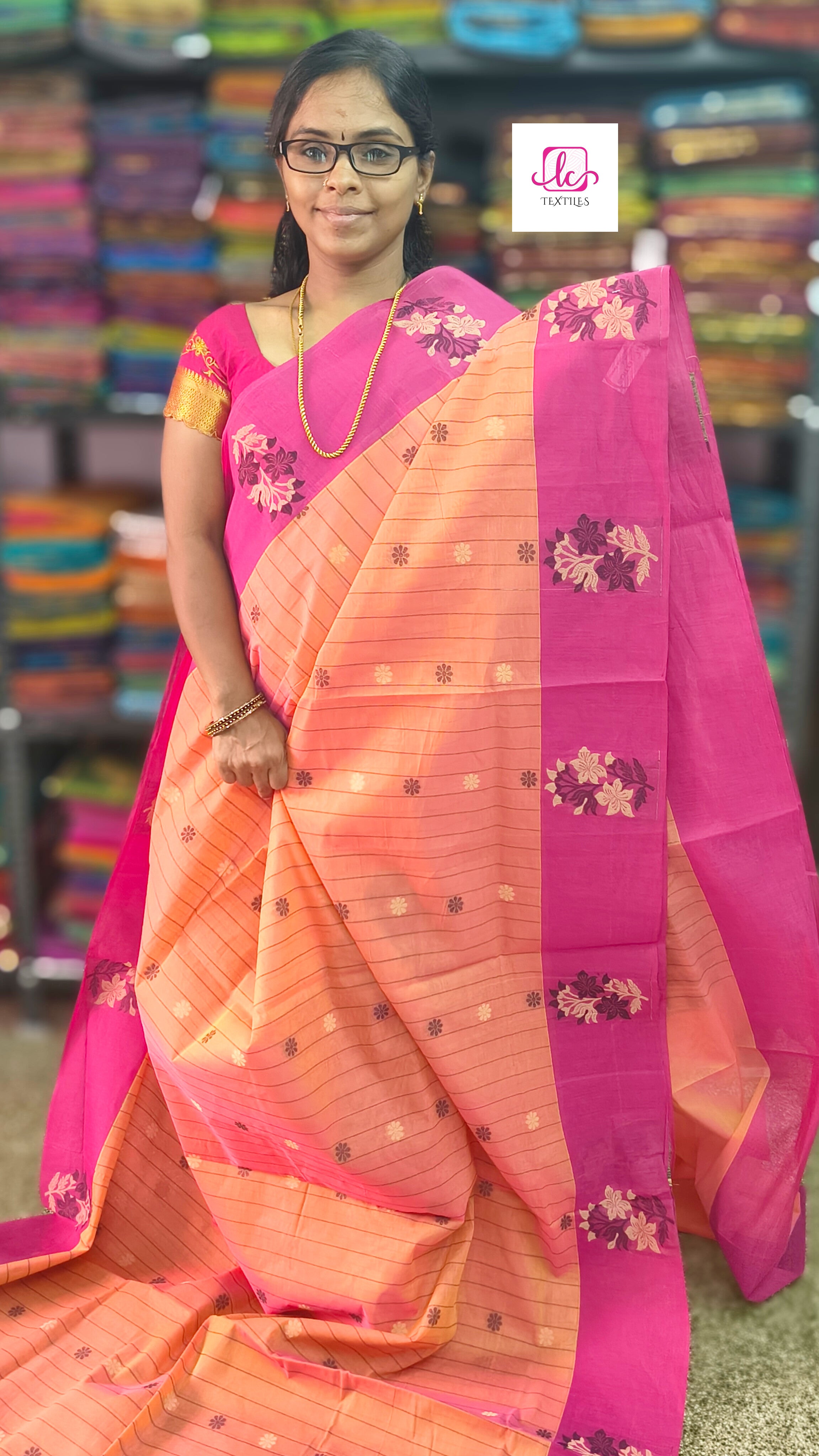 Negamam Cotton Saree - Peach- NC27