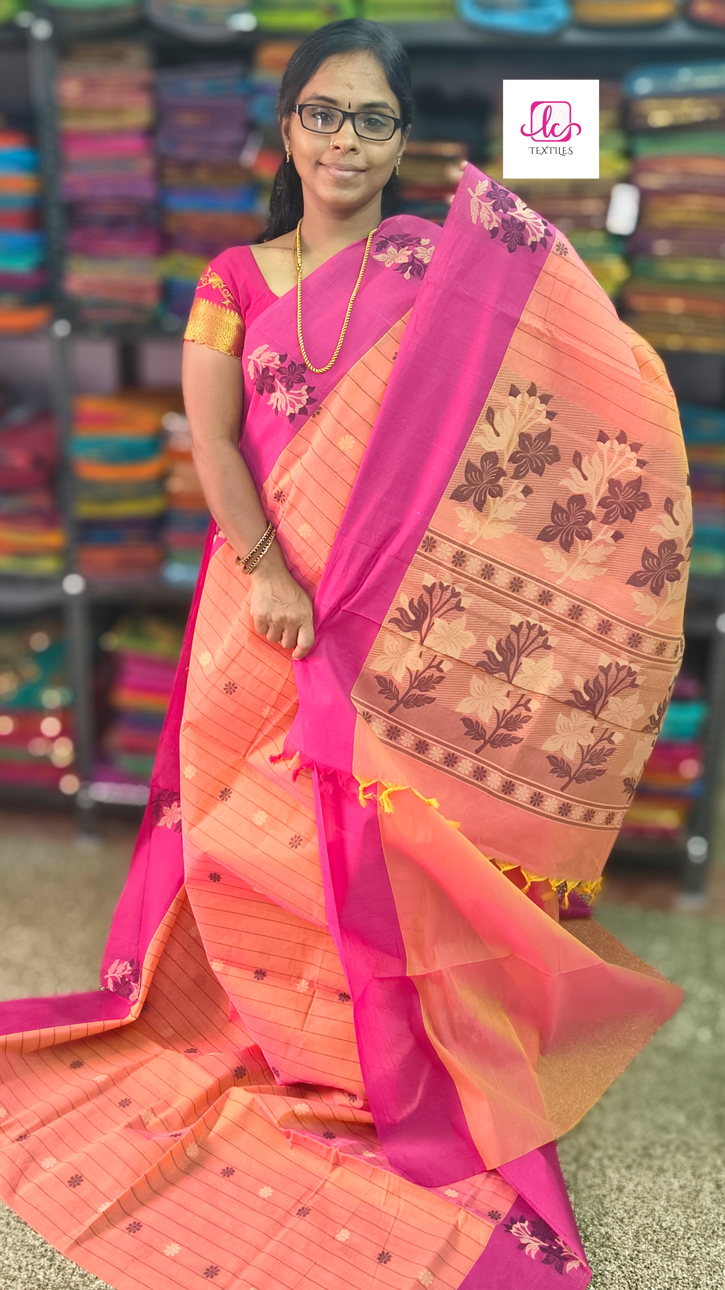 Negamam Cotton Saree - Peach- NC27