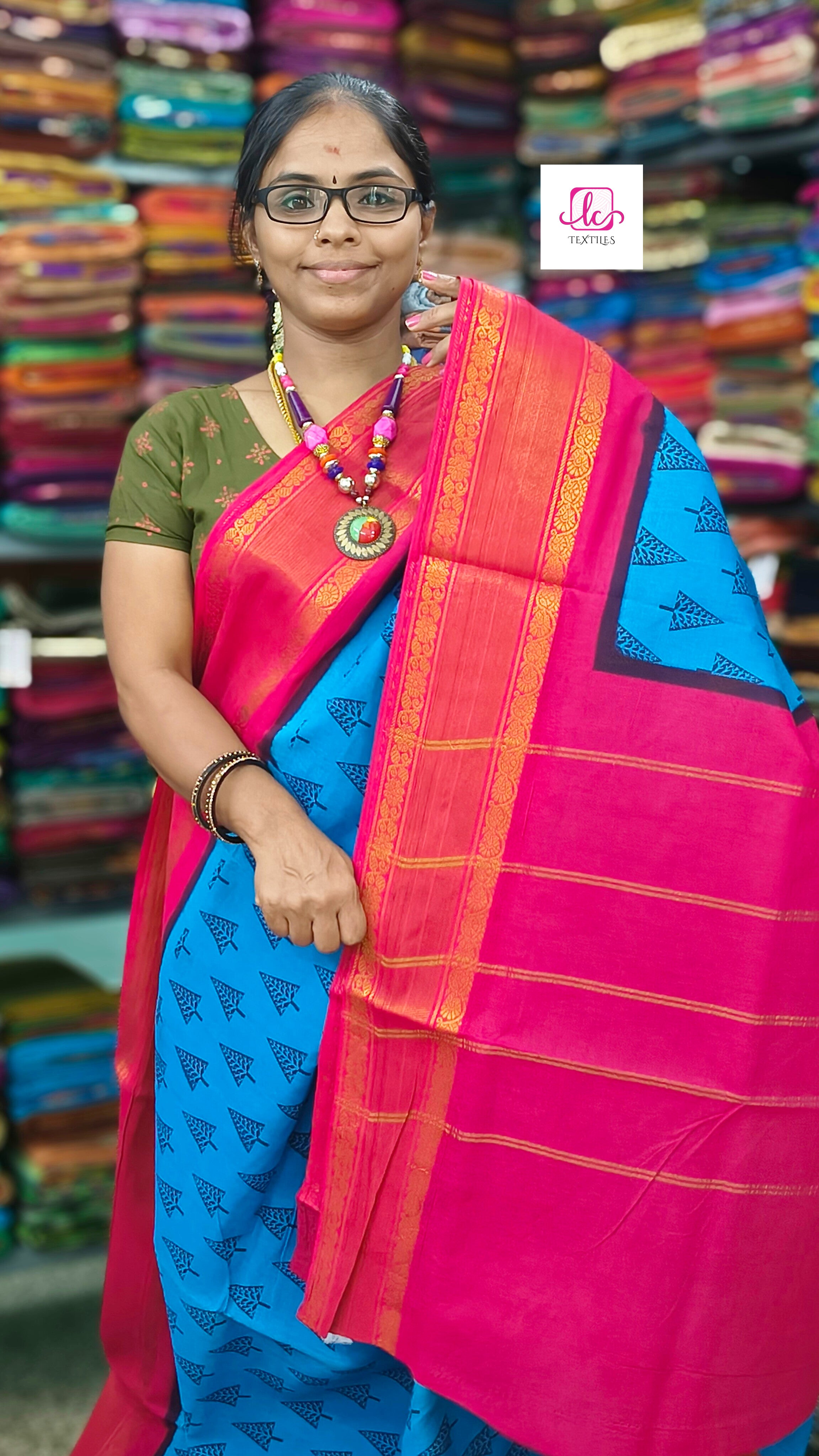 Madurai Sungudi Cotton - Blue- MS61