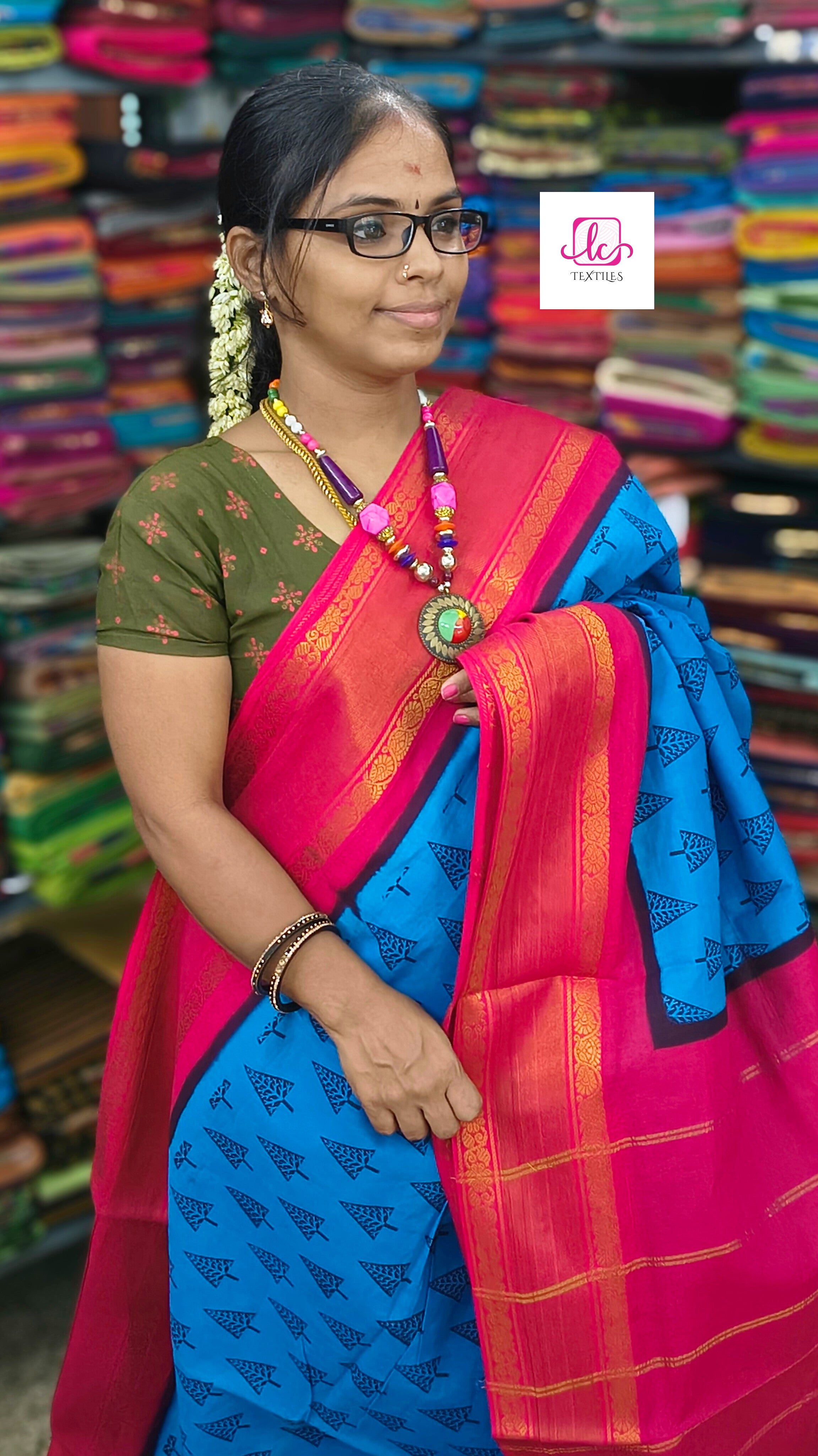 Madurai Sungudi Cotton - Blue- MS61