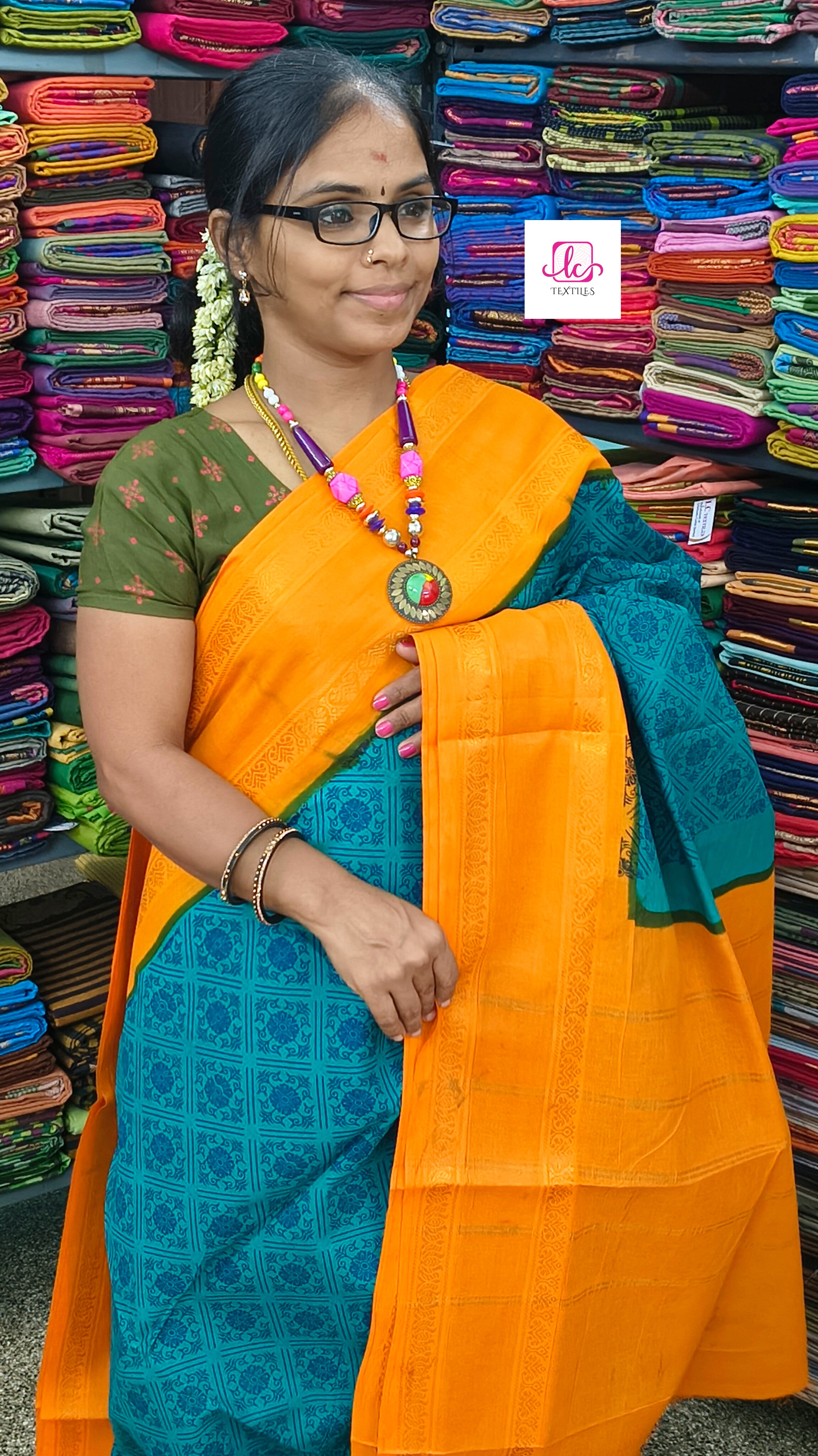Madurai Sungudi Cotton - Rama green- MS63
