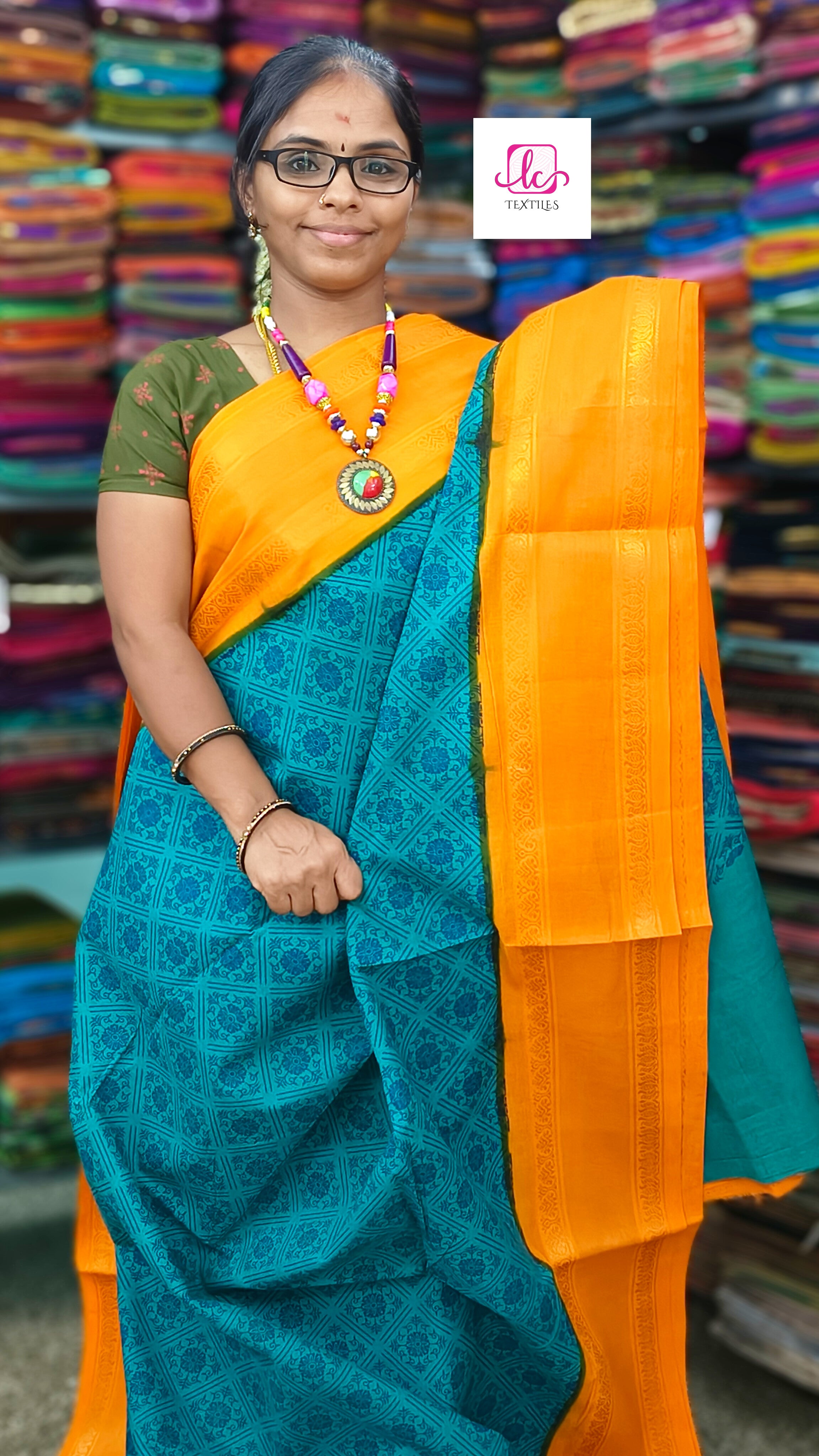 Madurai Sungudi Cotton - Rama green- MS63