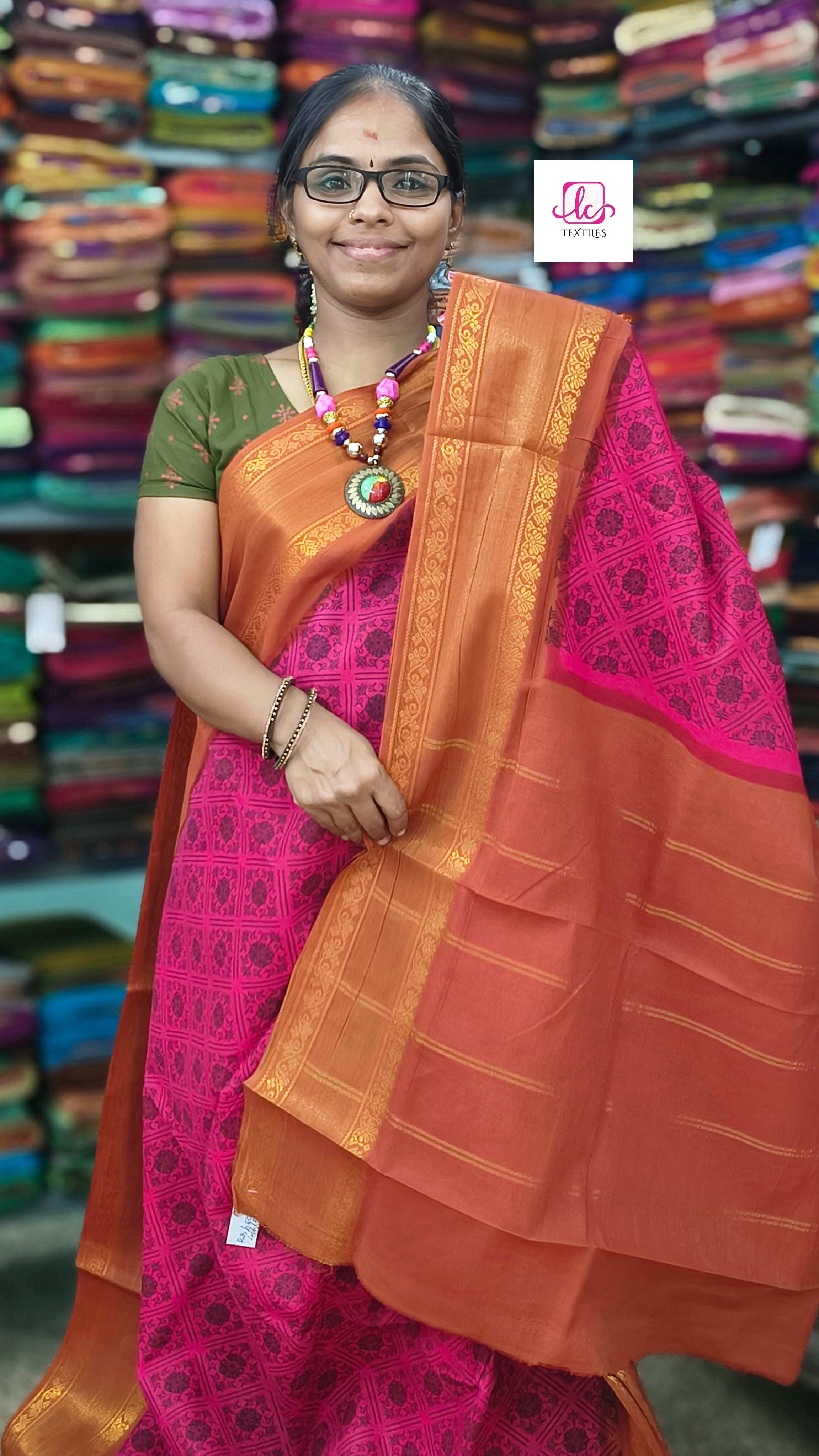 Madurai Sungudi Cotton - pink- MS62