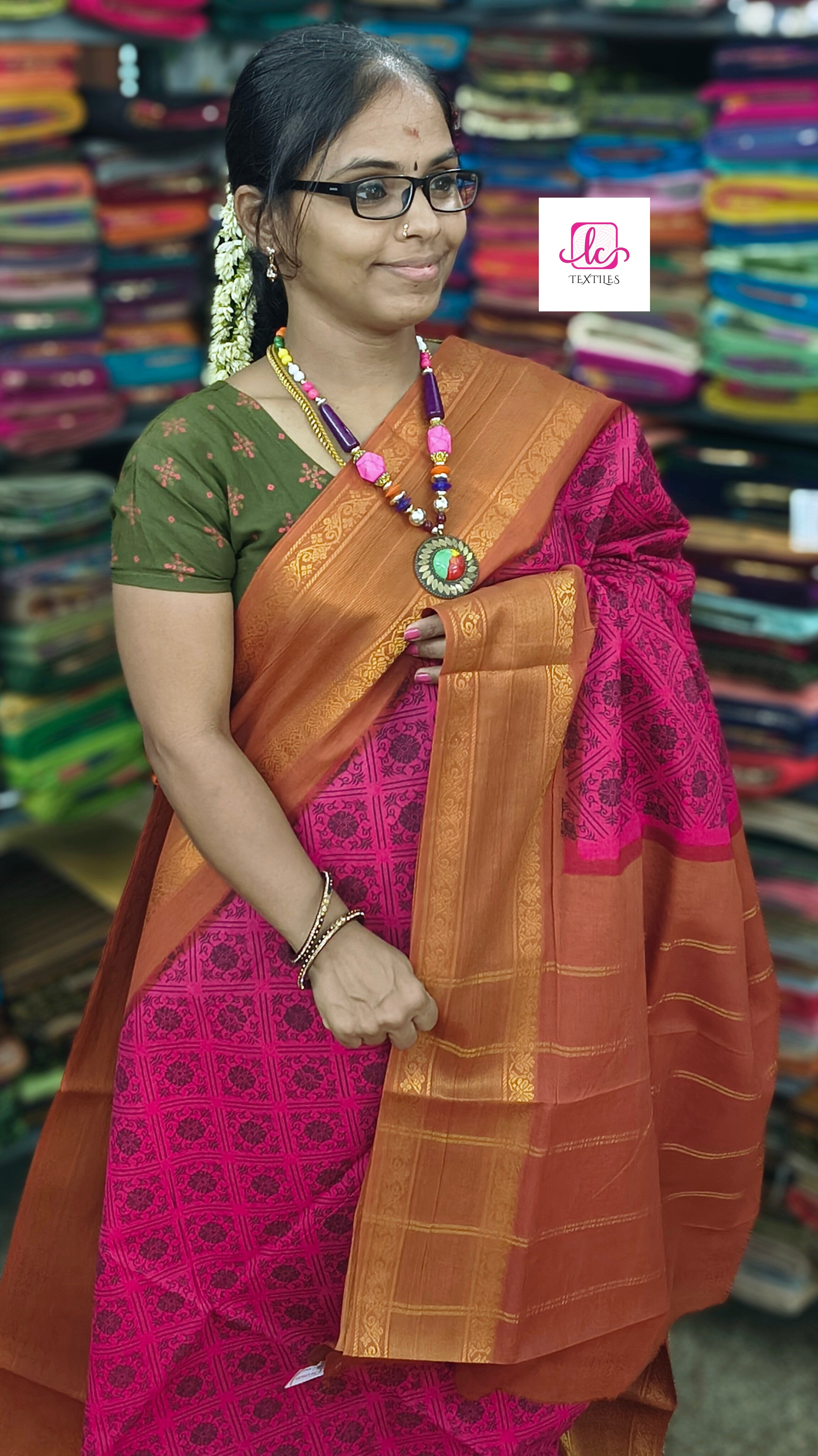 Madurai Sungudi Cotton - pink- MS62