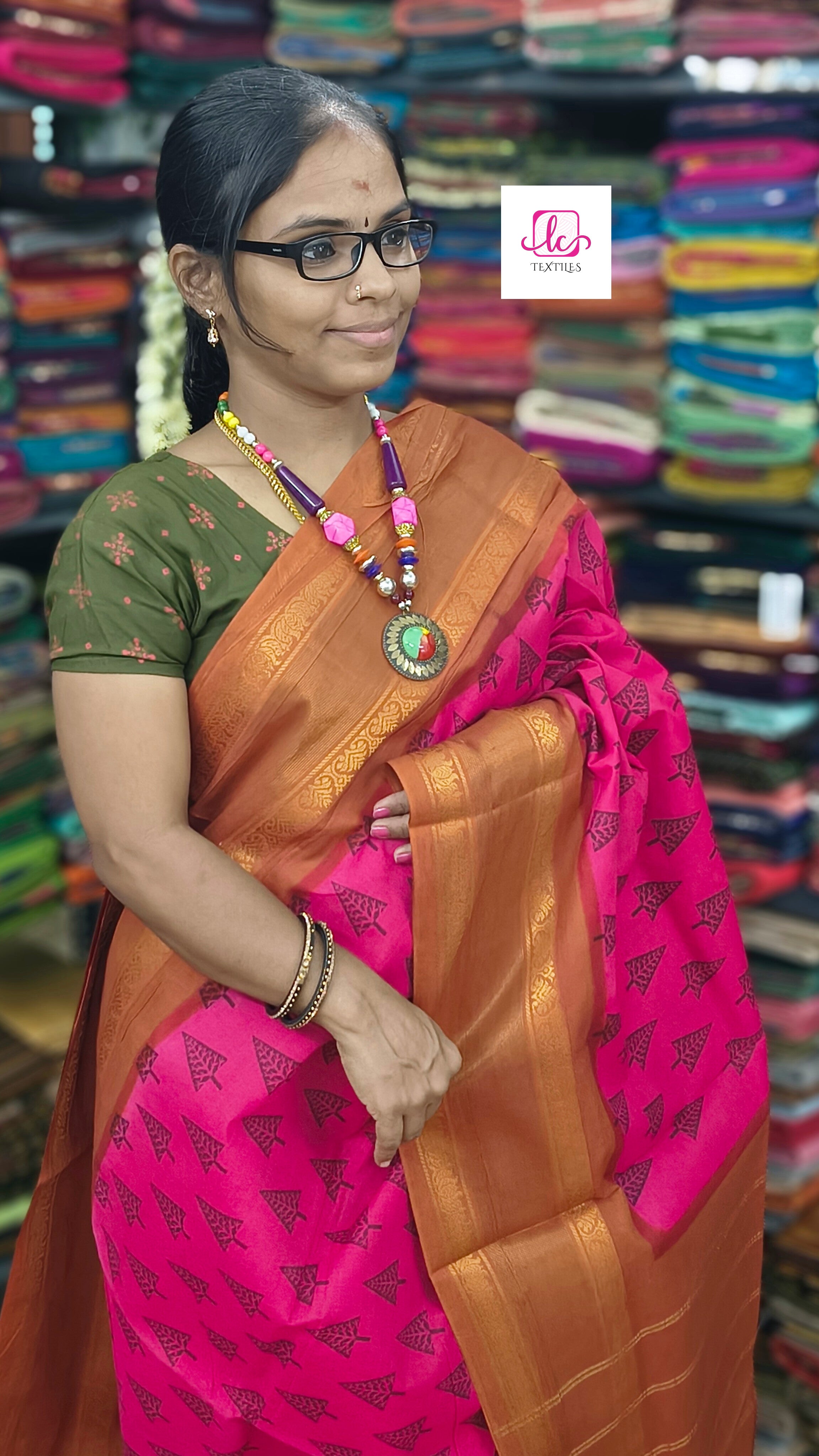 Madurai Sungudi Cotton - pink - MS60