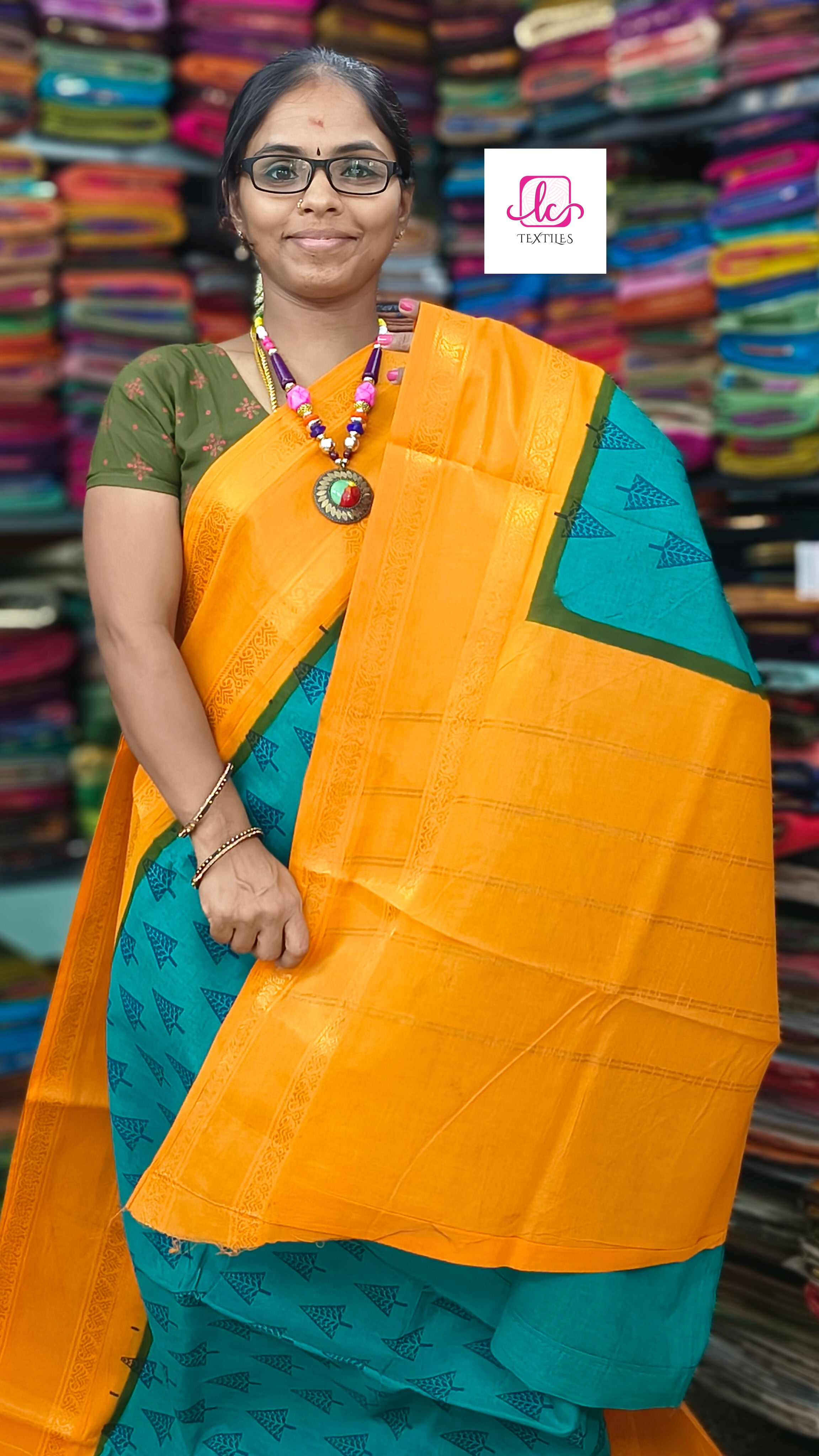 Madurai Sungudi Cotton - Rama green - MS59
