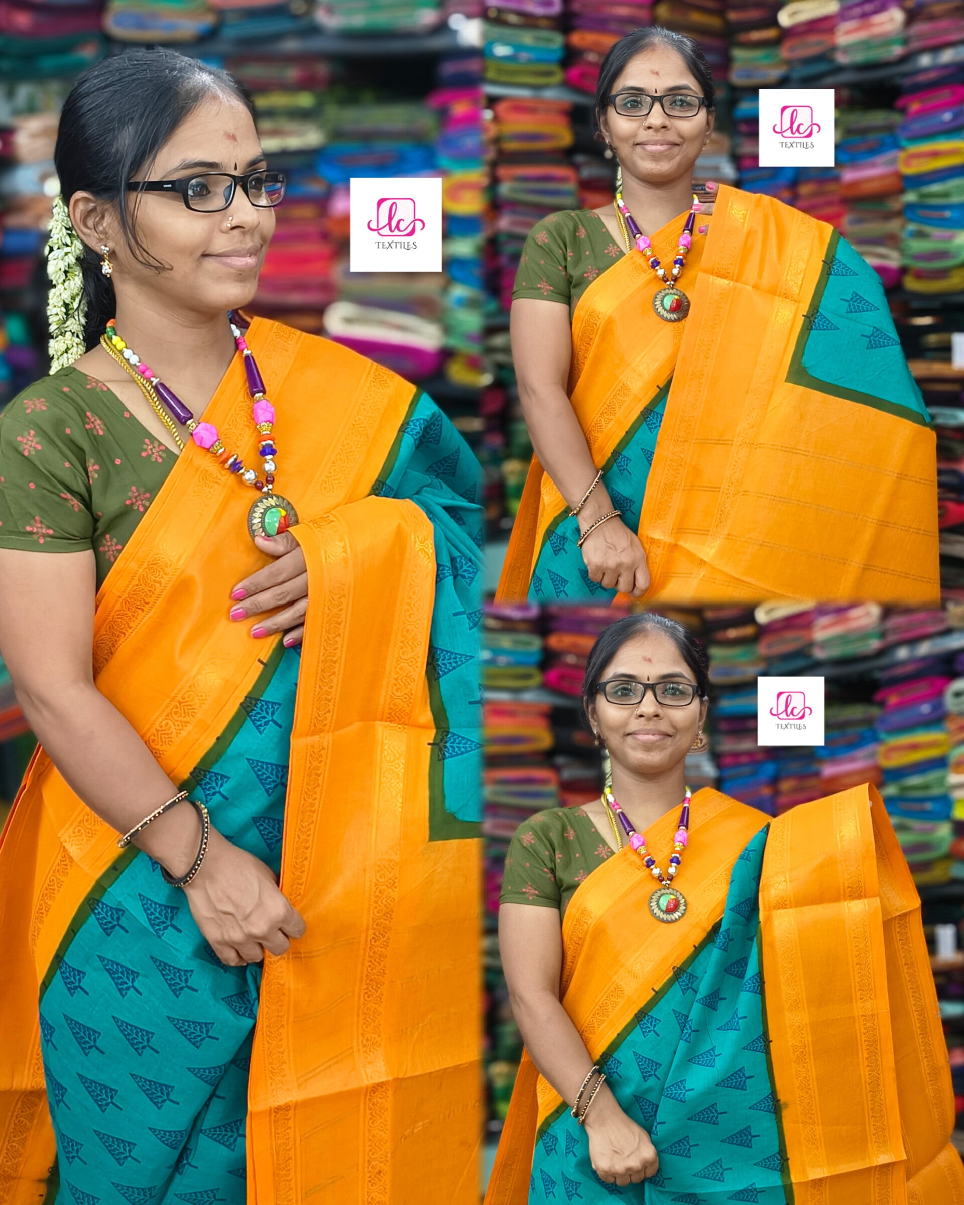 Madurai Sungudi Cotton - Rama green - MS59