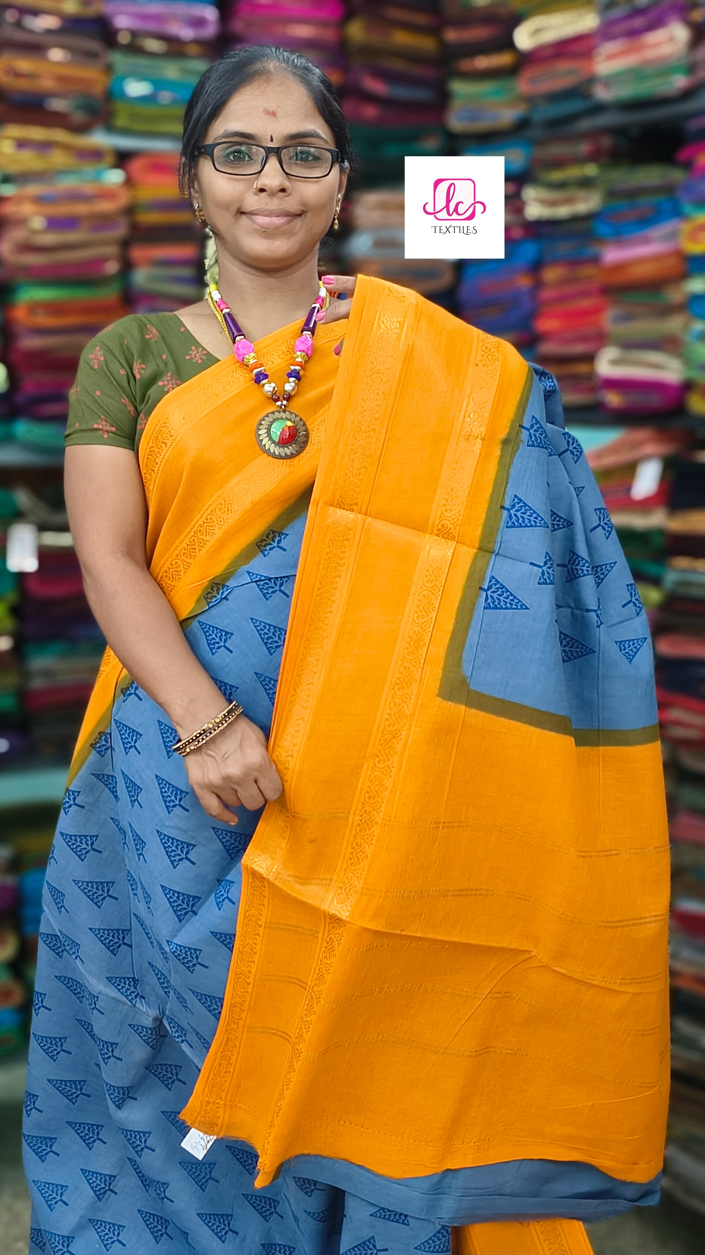 Madurai Sungudi Cotton - Bluish grey- MS57