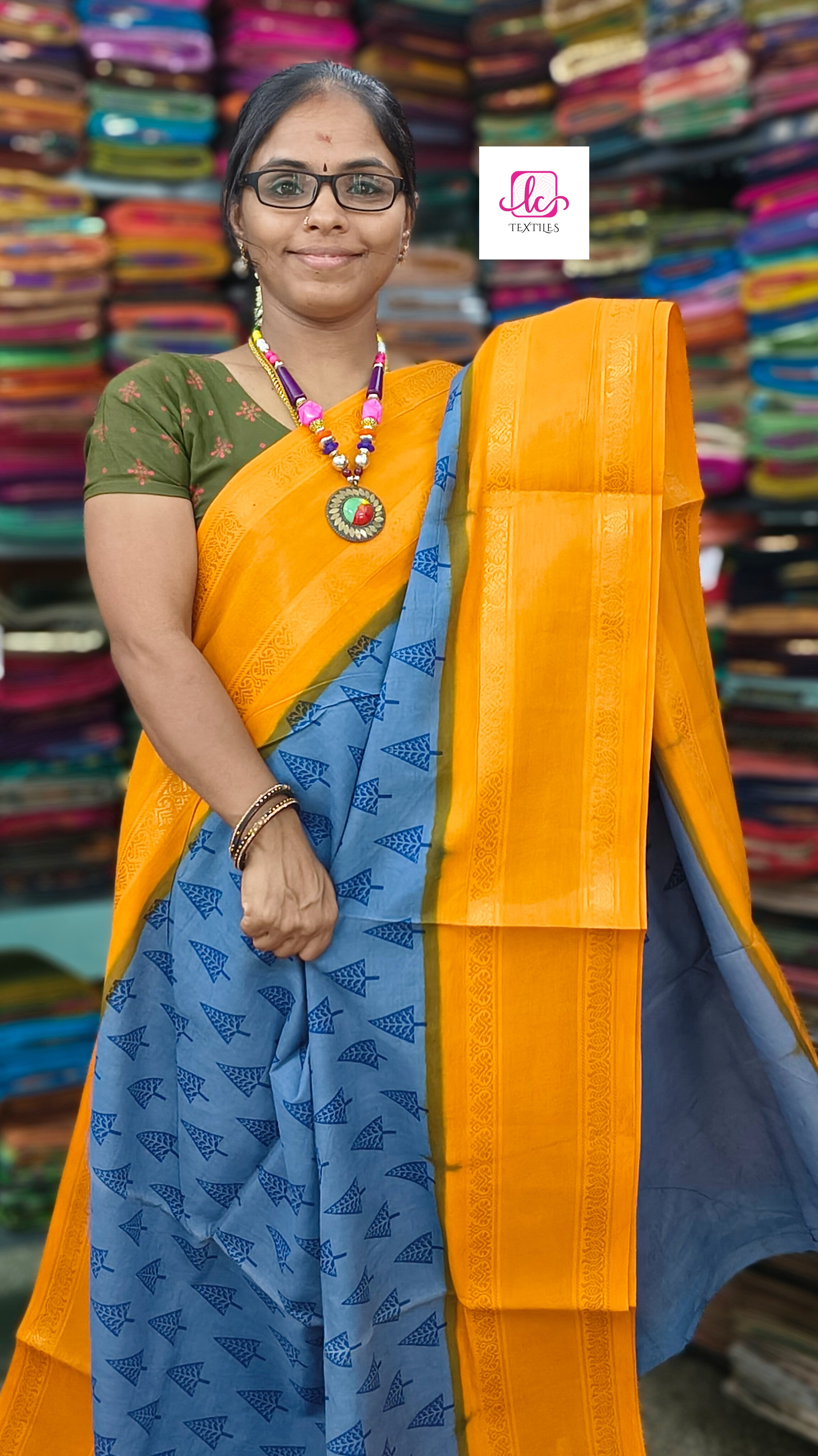 Madurai Sungudi Cotton - Bluish grey- MS57