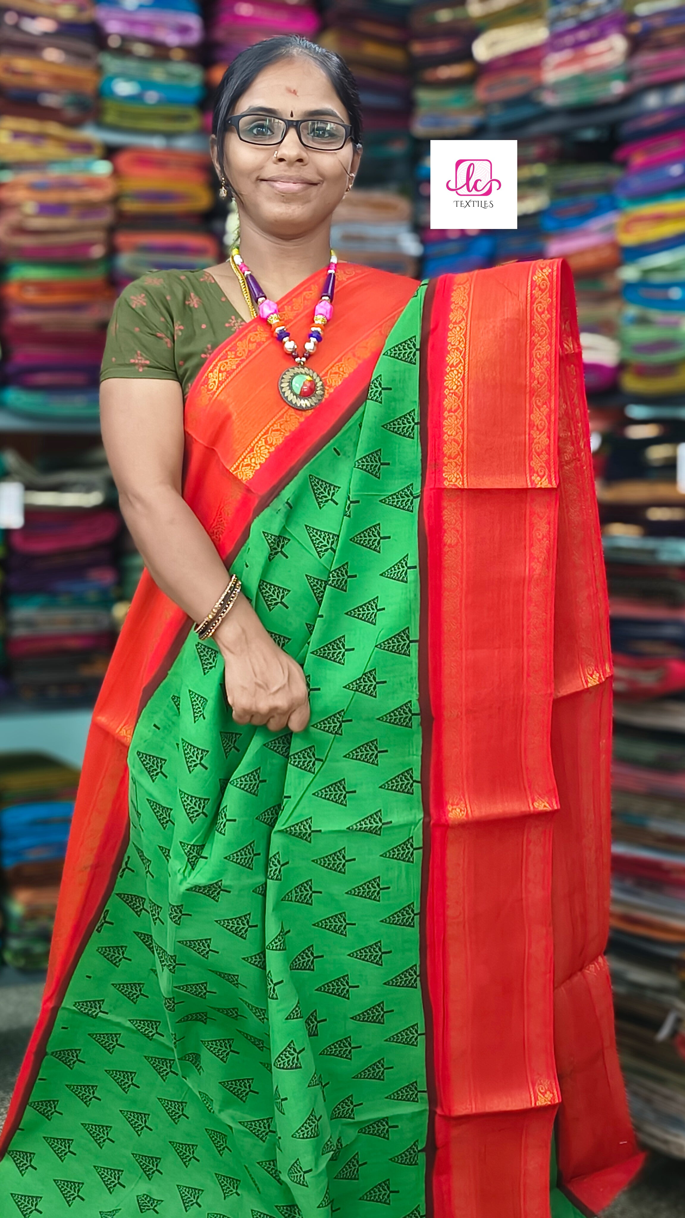 Madurai Sungudi Cotton - green- MS55
