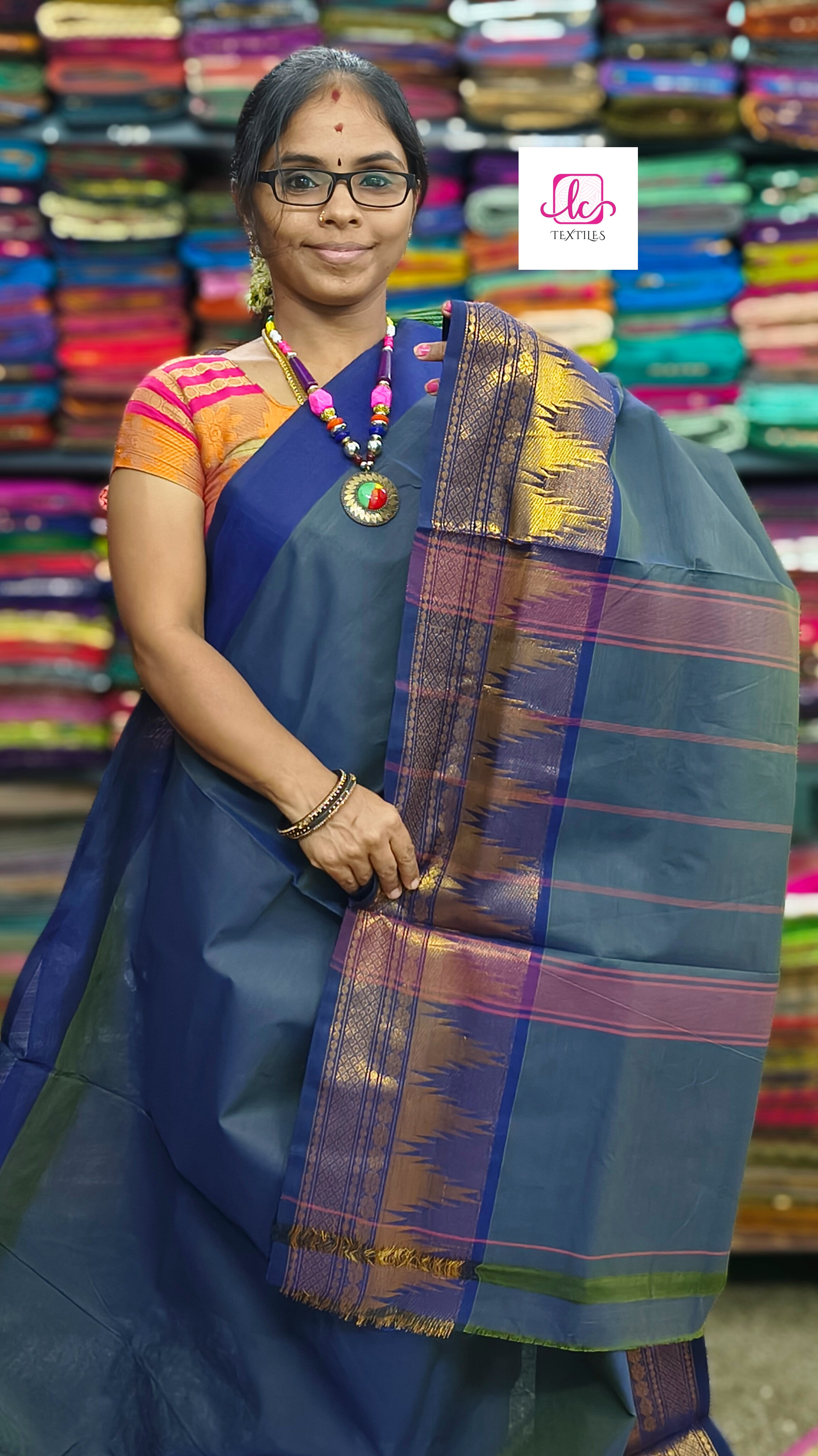 Kanchi Cotton - All Day Fusion -olive Green mixed royal blue dual tone- KCAF49
