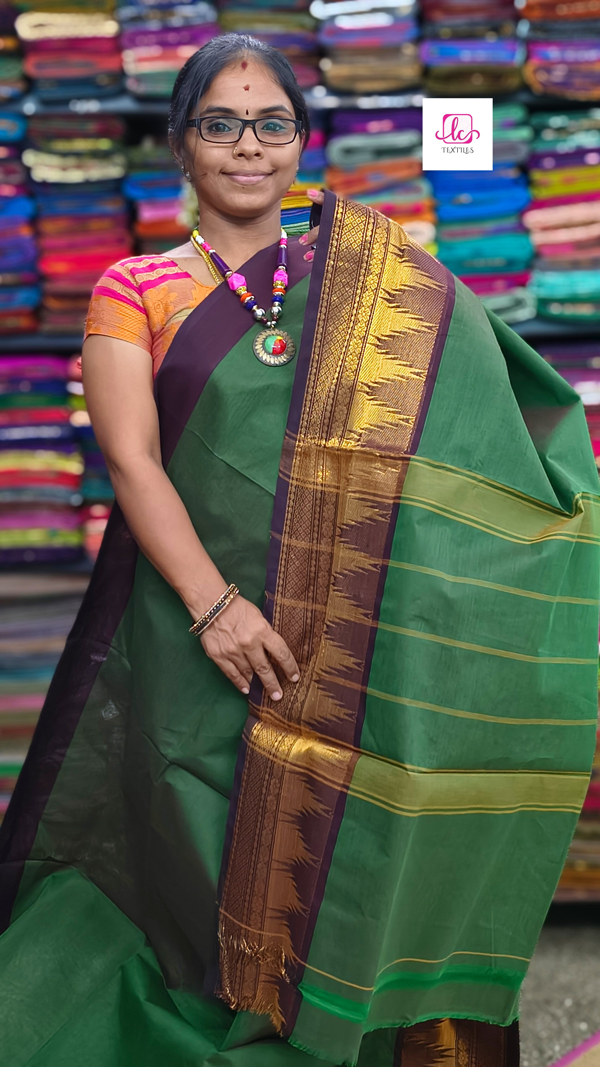 Kanchi Cotton - All Day Fusion -Parrot Green mixed maroon dual tone- KCAF51